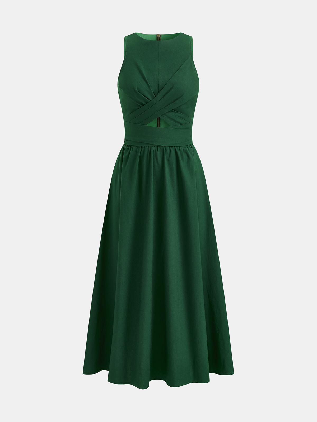 Linen Blend Sleeveless Cut-Out Midi Dress for Summer Weddings and Parties