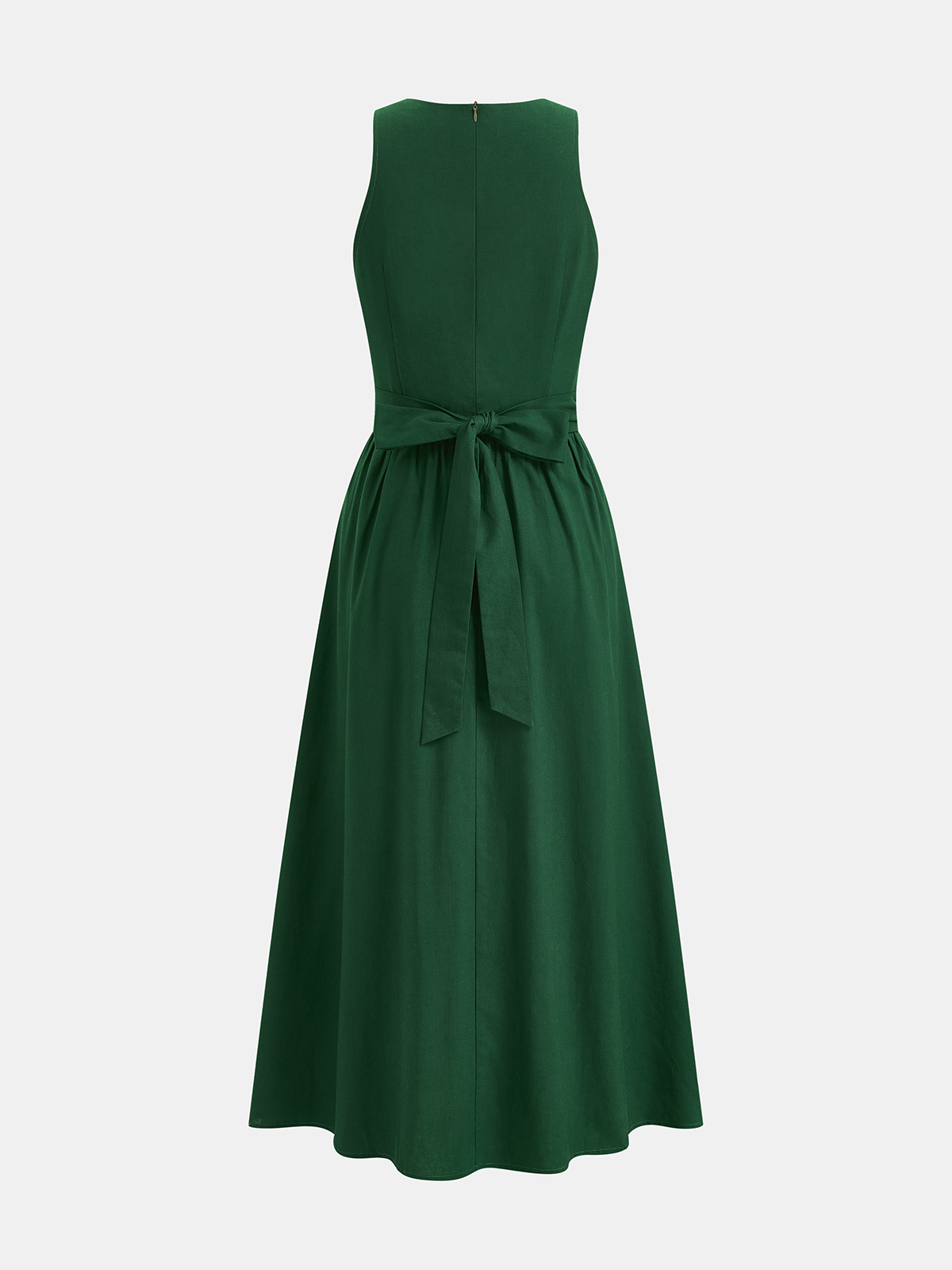 Linen Blend Sleeveless Cut-Out Midi Dress for Summer Weddings and Parties