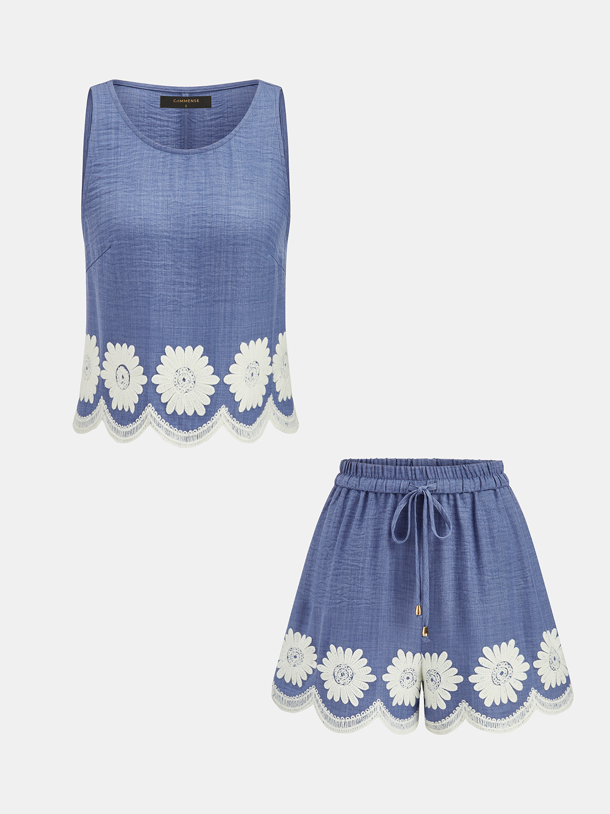 Daisy Embroidered Tank Top & Shorts Set - Women's Casual Summer Outfit