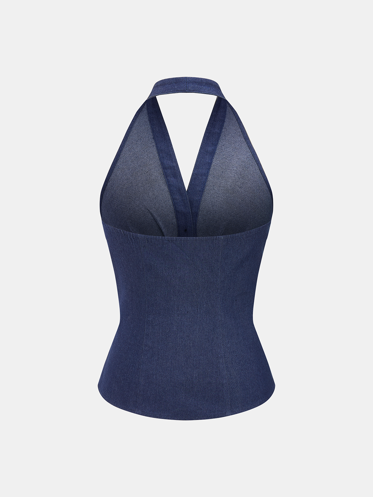 Metal Button Denim Halter Ruched Top - Versatile Women's Streetwear Essential