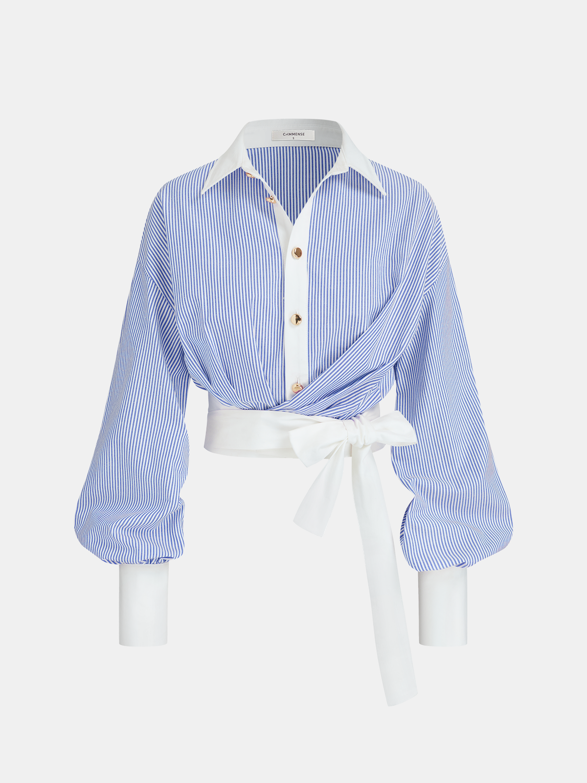 Color-Block Striped Tie-Waist Shirt for Women, Casual Long Sleeve Style
