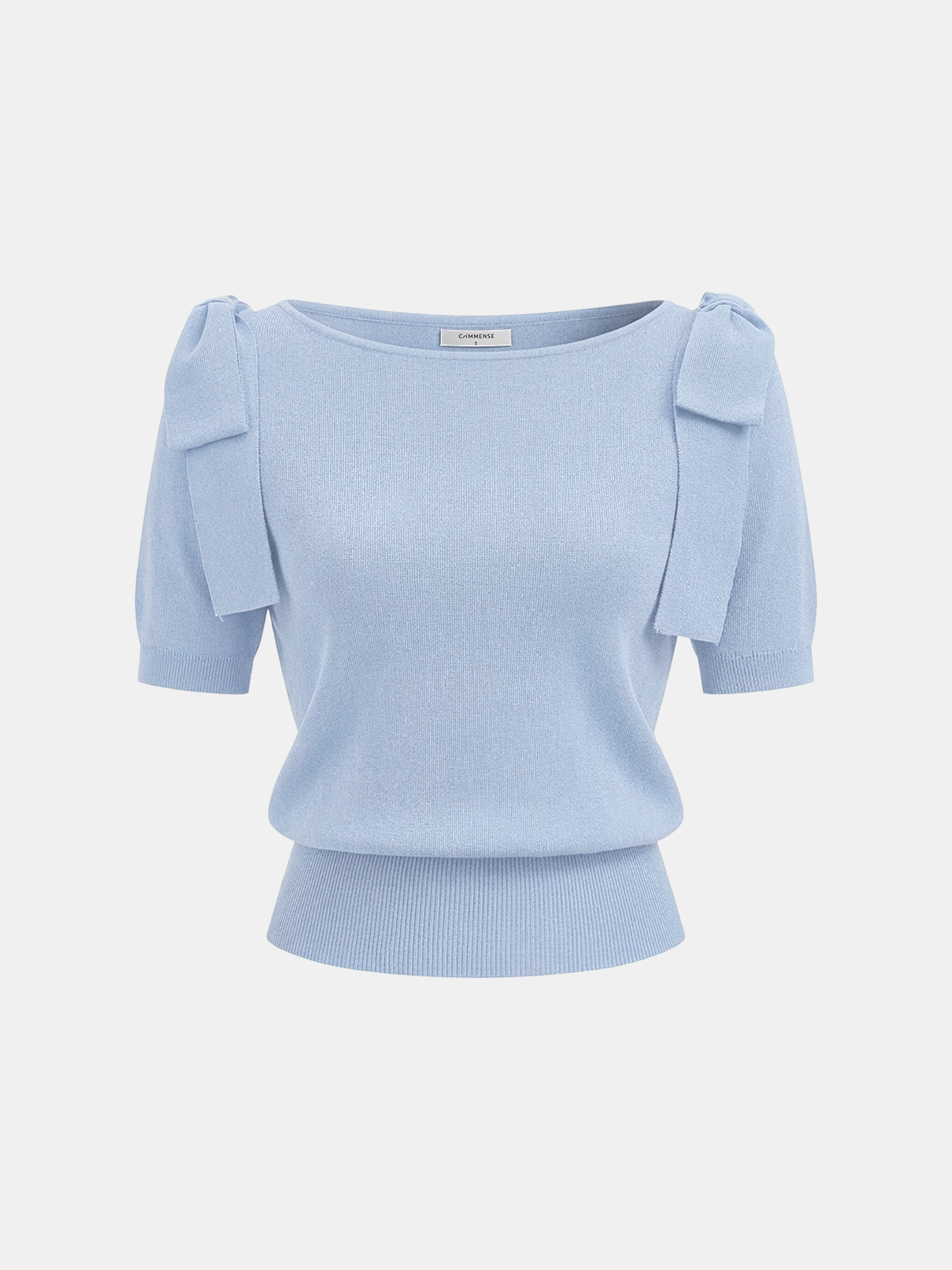 Bow Shoulder Short Sleeve Knit Sweater Comfortable Lightweight Women's Fashion