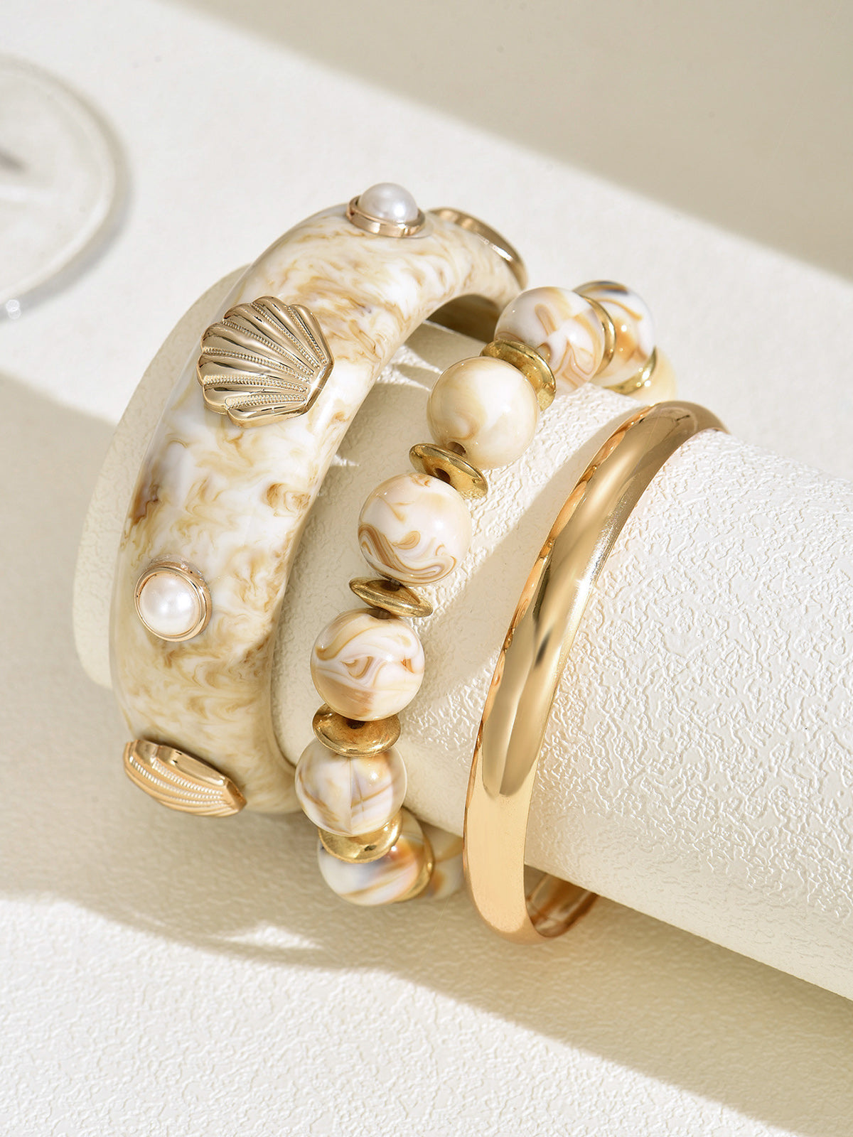 3pcs Stackable Shell Bracelet Set Adjustable Boho Beach Jewelry