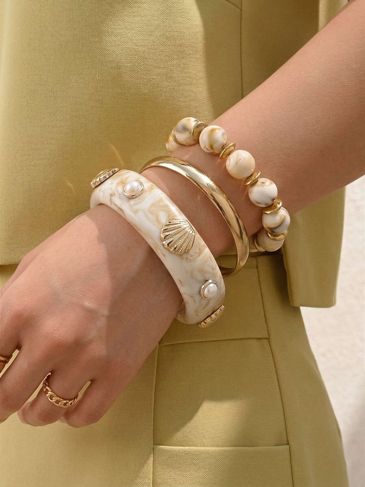 3pcs Stackable Shell Bracelet Set Adjustable Boho Beach Jewelry