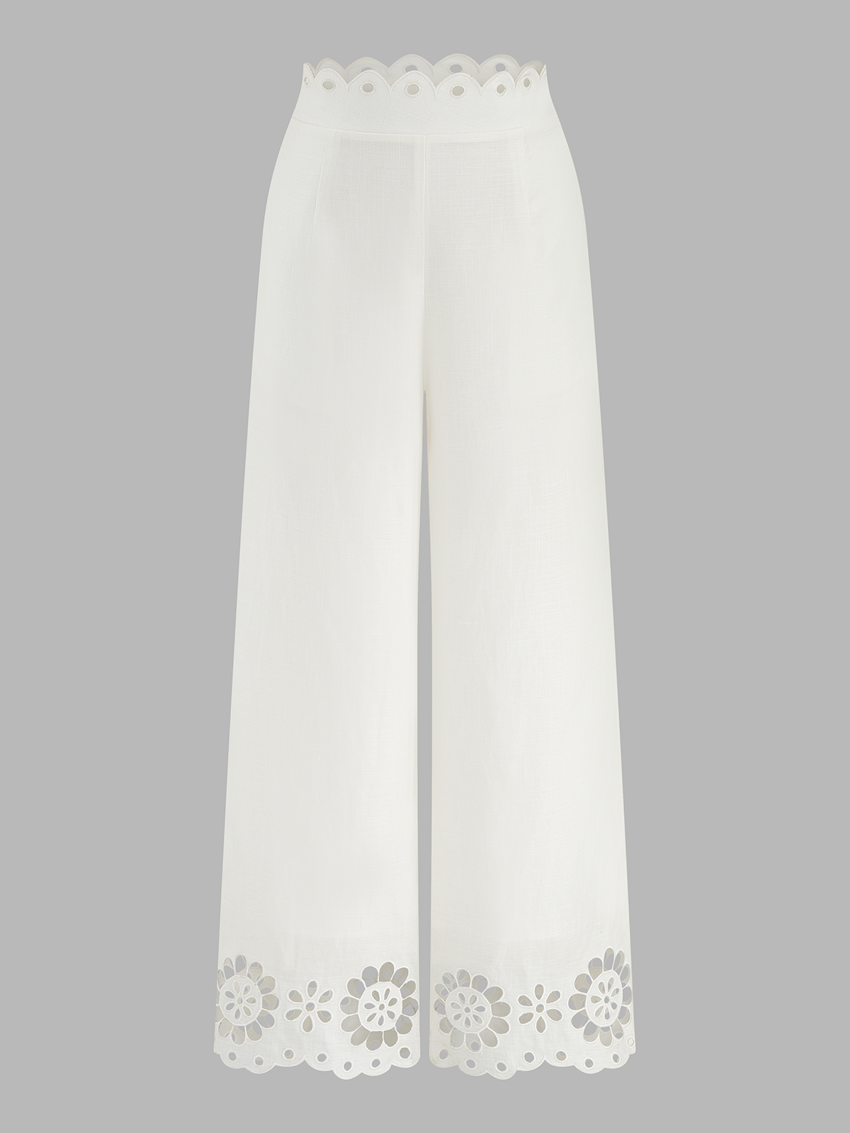 Scalloped Eyelet Linen Blend Wide Leg Pants for Women Summer Comfort