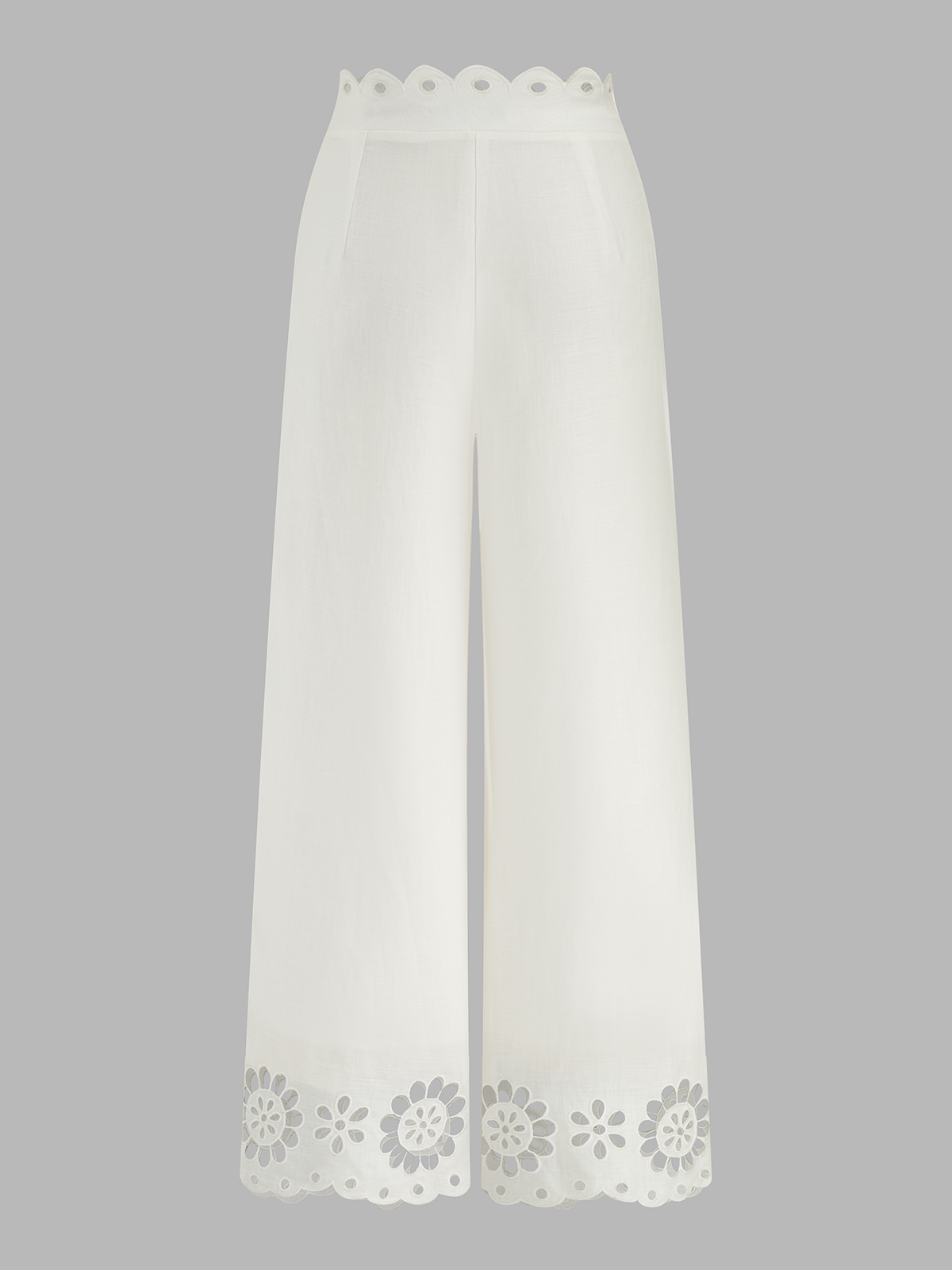 Scalloped Eyelet Linen Blend Wide Leg Pants for Women Summer Comfort