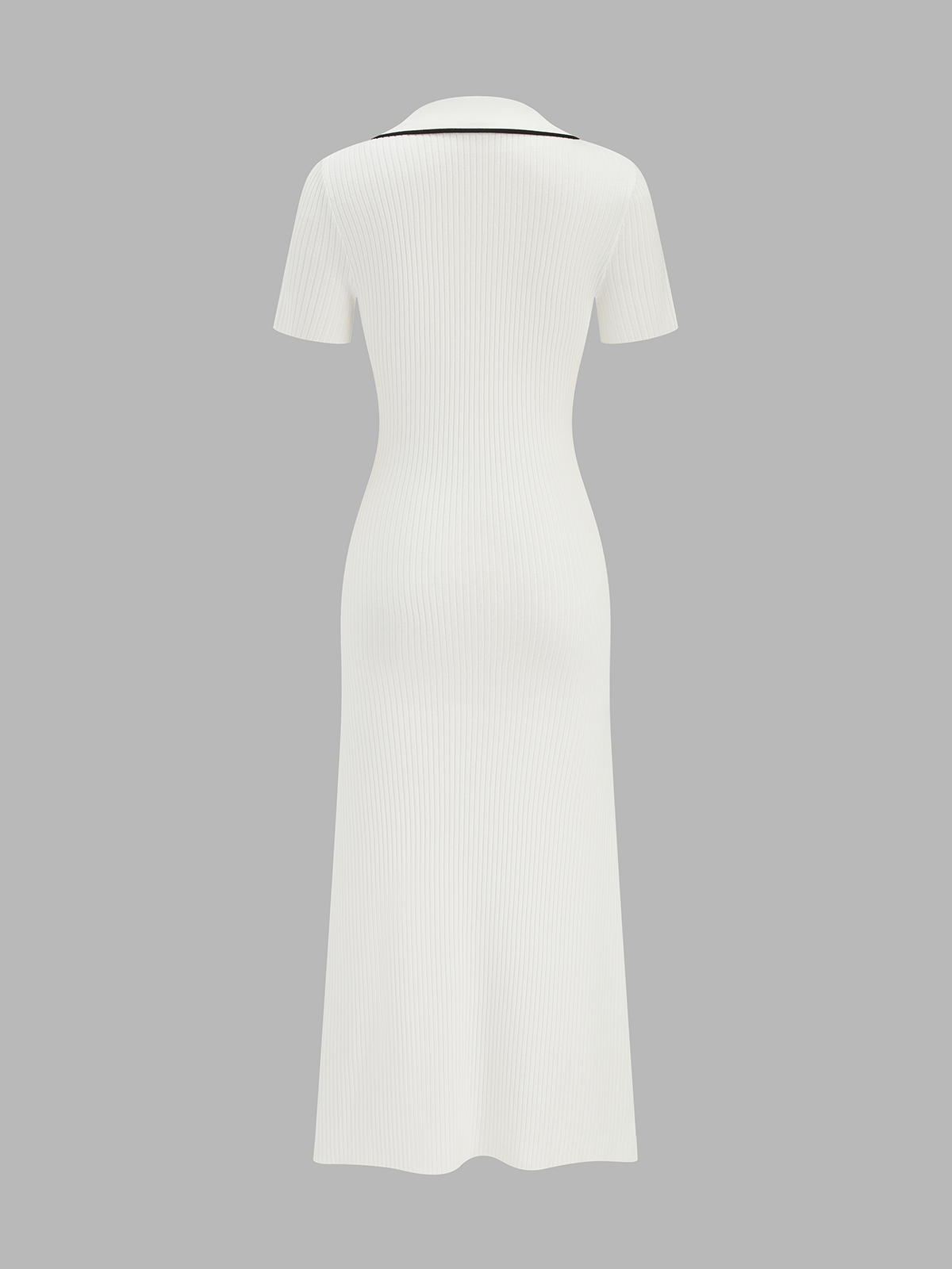 Contrast Trim Button Front Knit Maxi Dress with Long Sleeves and Pockets