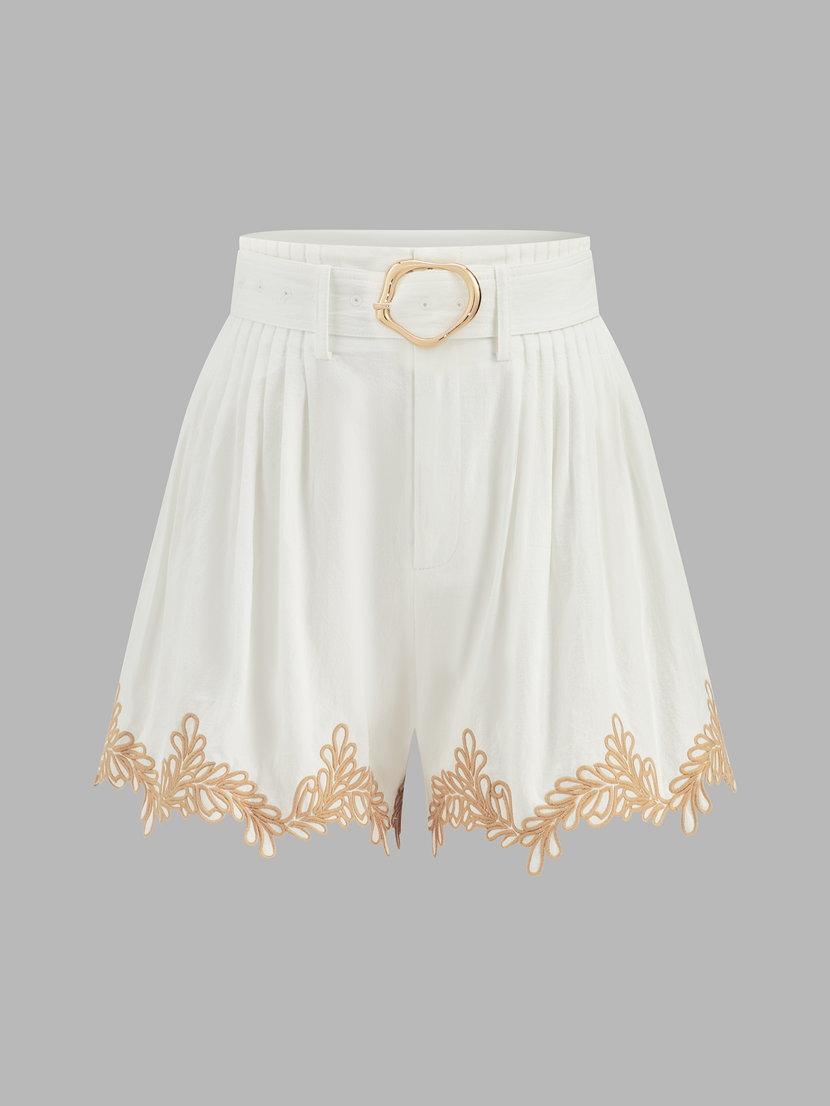 Cotton Embroidered Shirt & Belted Shorts Set For Summer Comfort