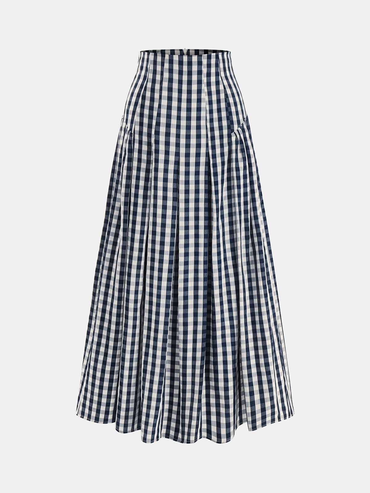 Gingham High-Waisted Pleated Midi Skirt for Women Casual Summer Style