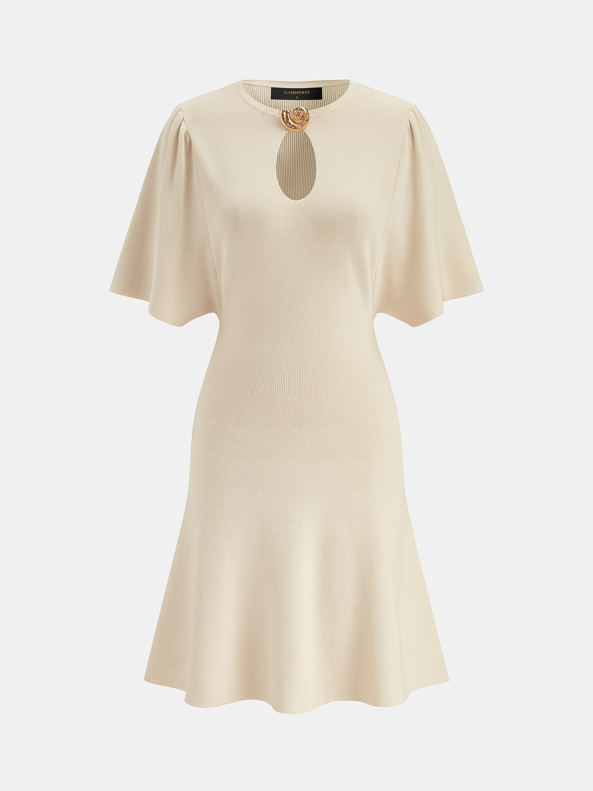 Keyhole Flared Sleeve Conch Detail Knit Dress for Women, Elegant Fall Fashion