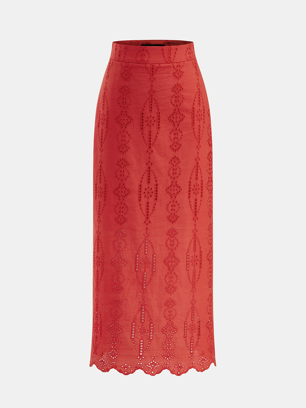 Cotton Eyelet Embroidery Top & Midi Skirt Set for Women Summer Fashion