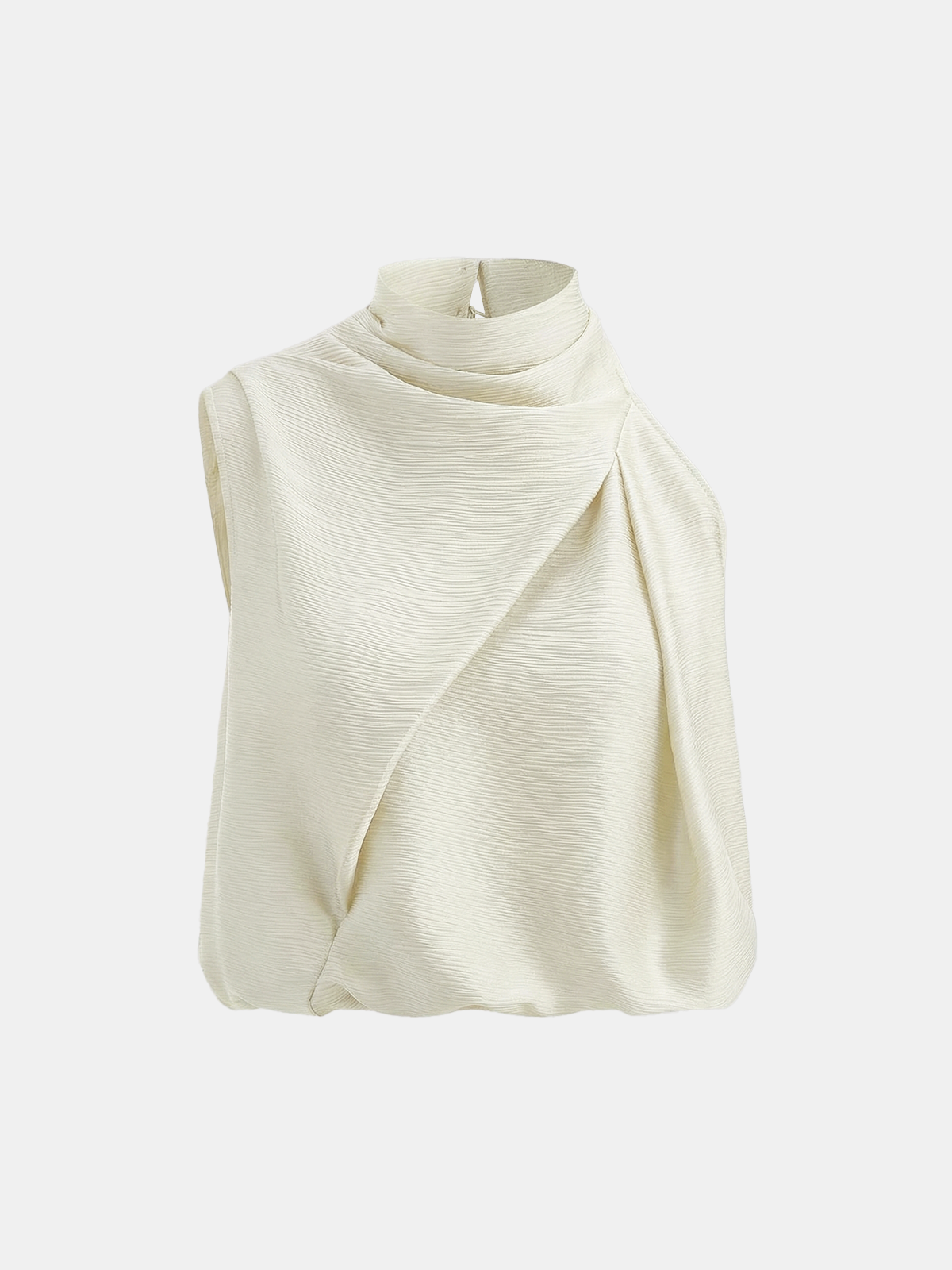 Satin Draped High Neck Sleeveless Top for Elegant Evening Wear