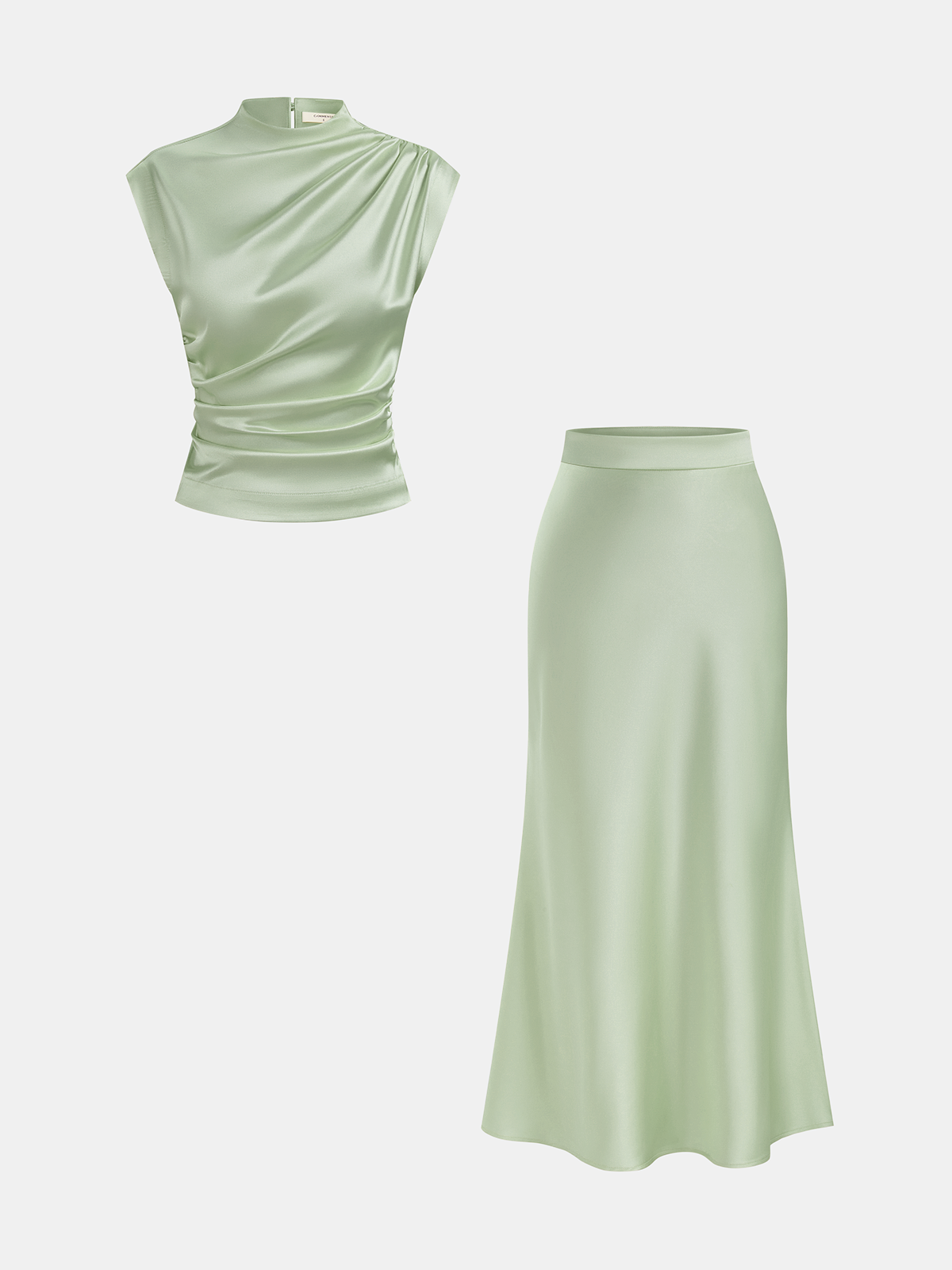 Satin Ruched Top & Midi Skirt Set for Elegant Evening Wear