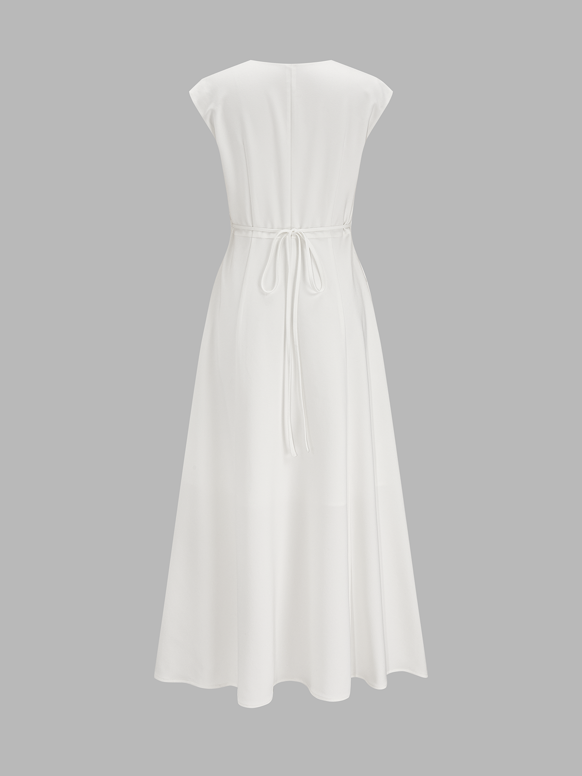 V Neck Cap Sleeve Midi Dress with Side Slit Detail