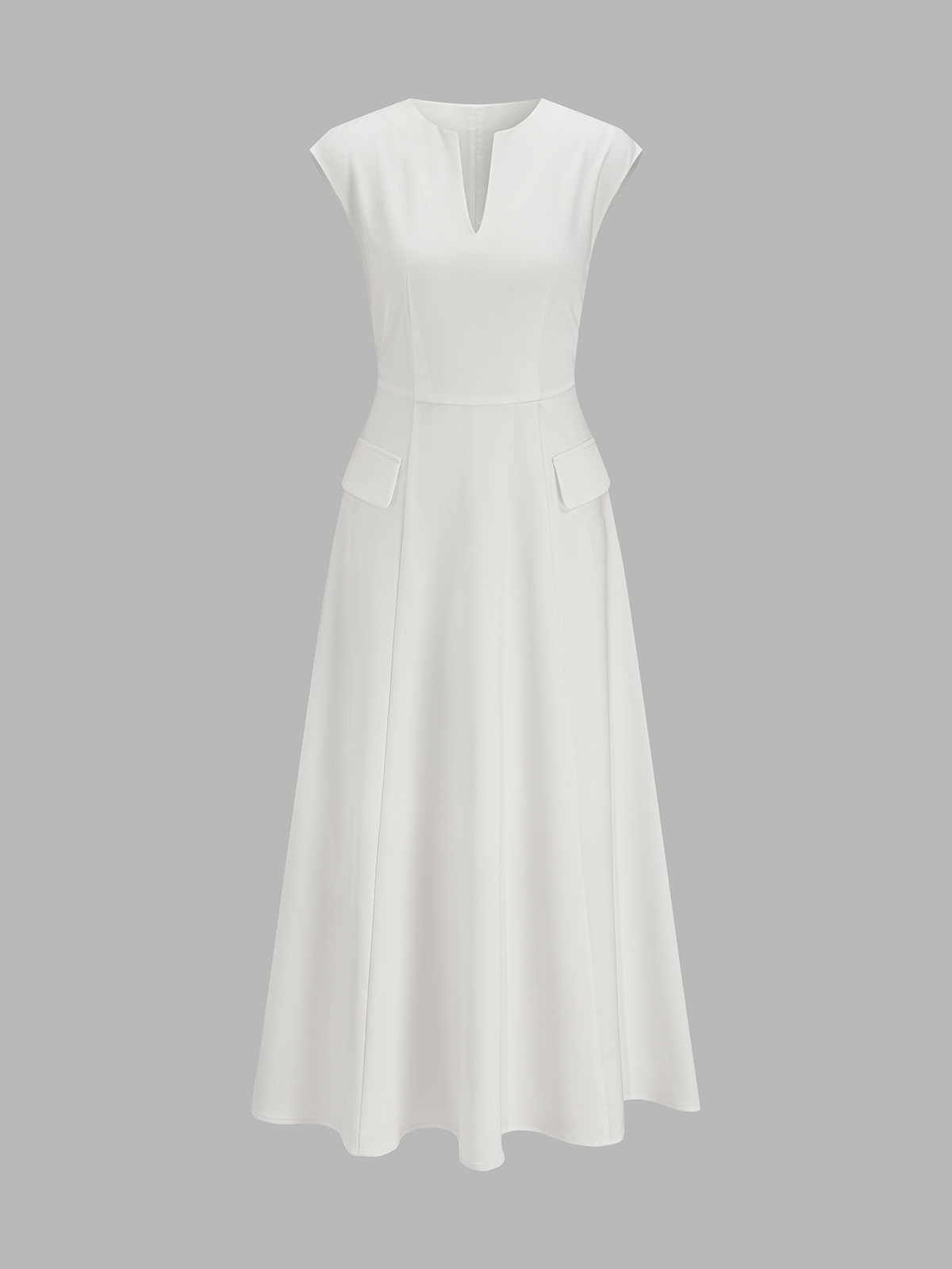 V Neck Cap Sleeve Midi Dress with Side Slit Detail