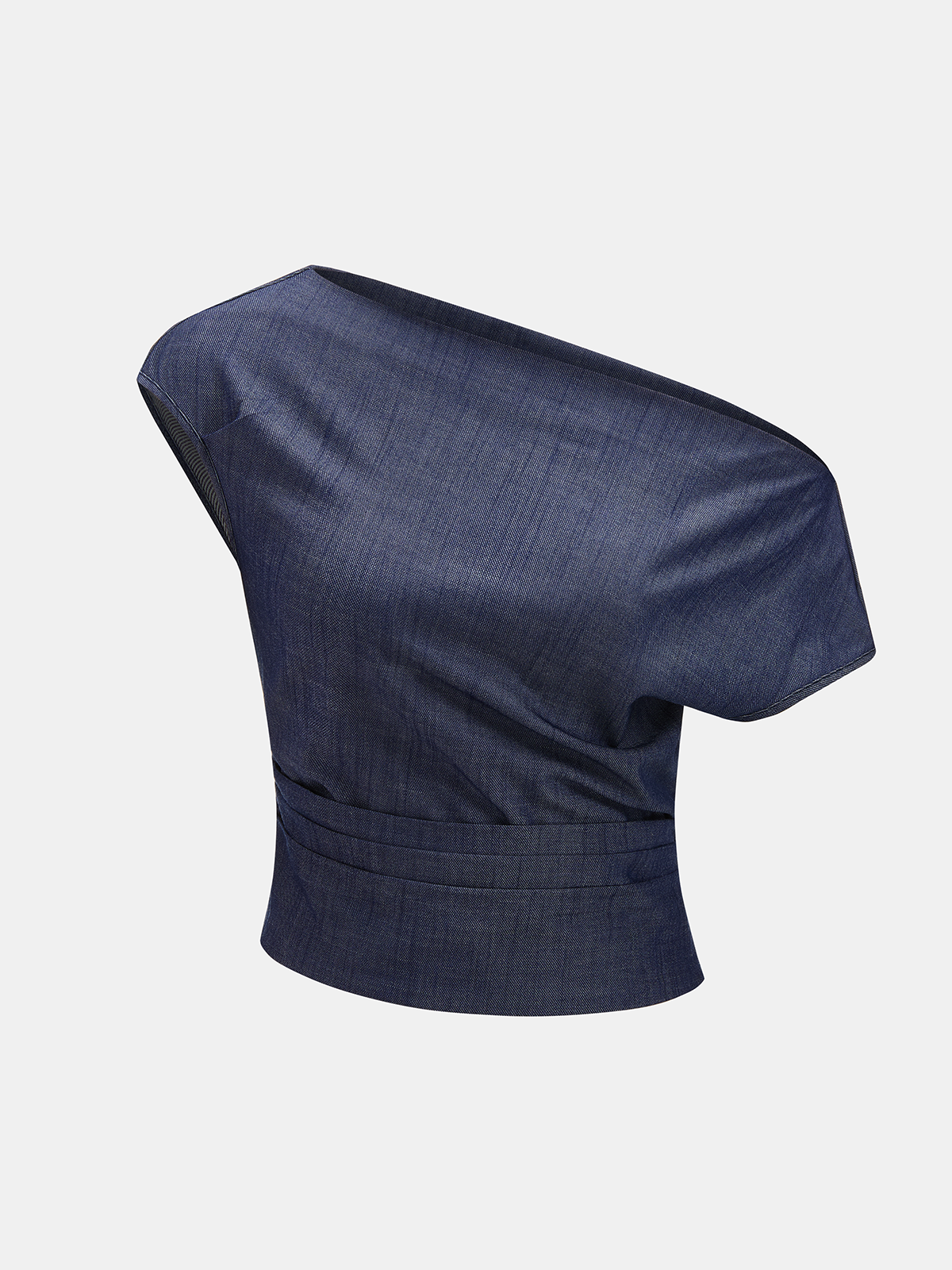 Asymmetric Off-Shoulder Denim Top & Belted Shorts Set for Women Summertime Style