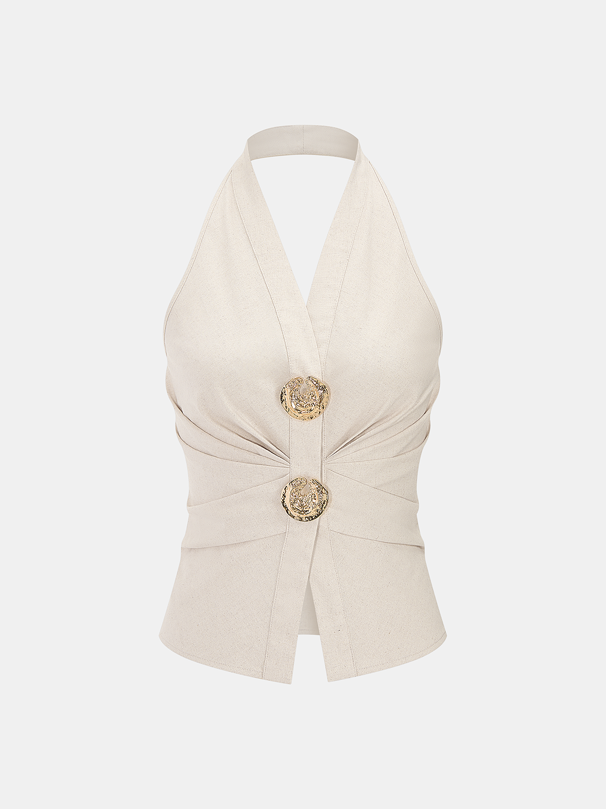 Linen Blend Halter Ruched Top & Pants Set for Women Summer Casual