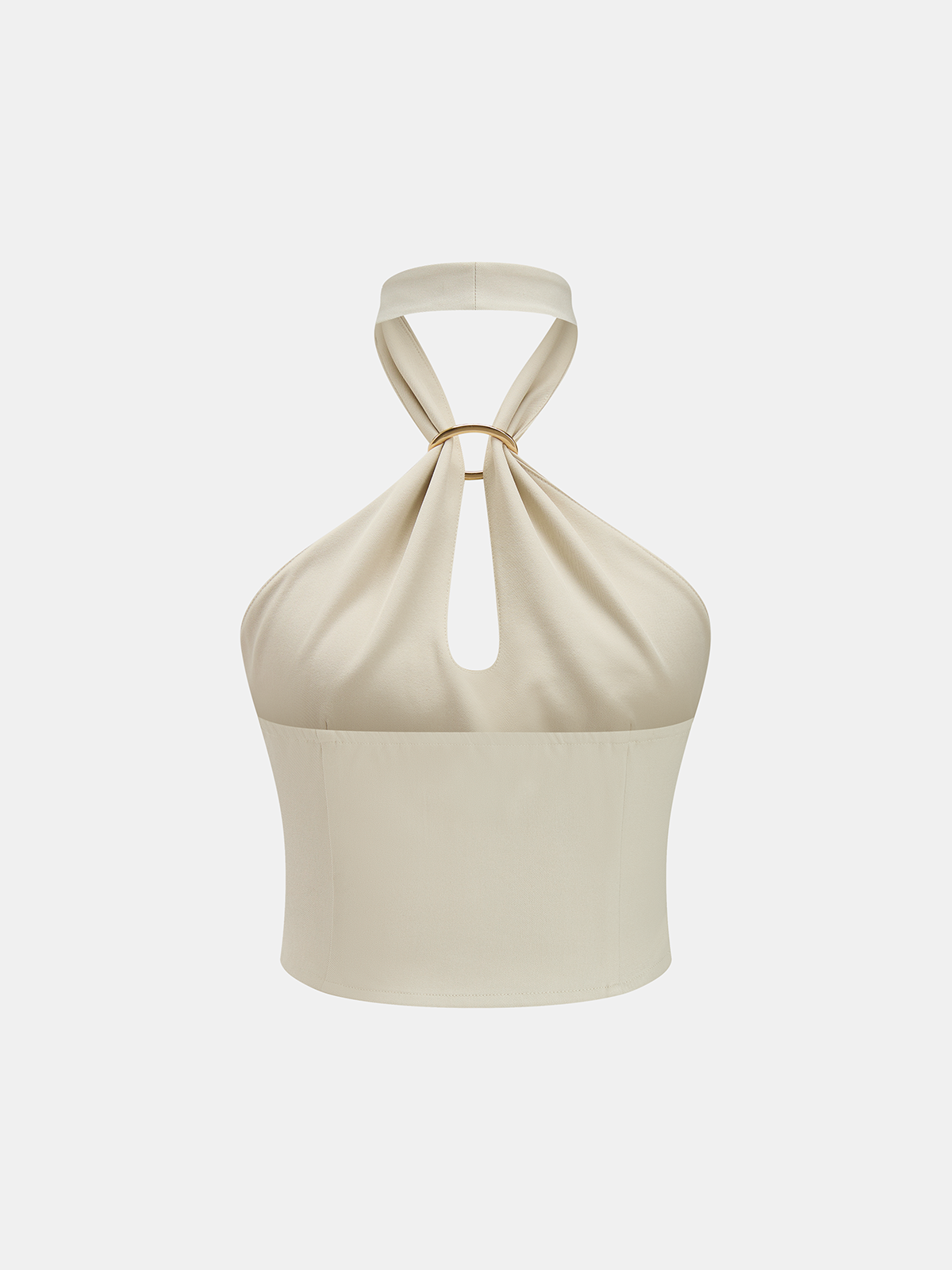 Metal Ring Halter Crop Top & High Waist Pants Outfit Set for Women