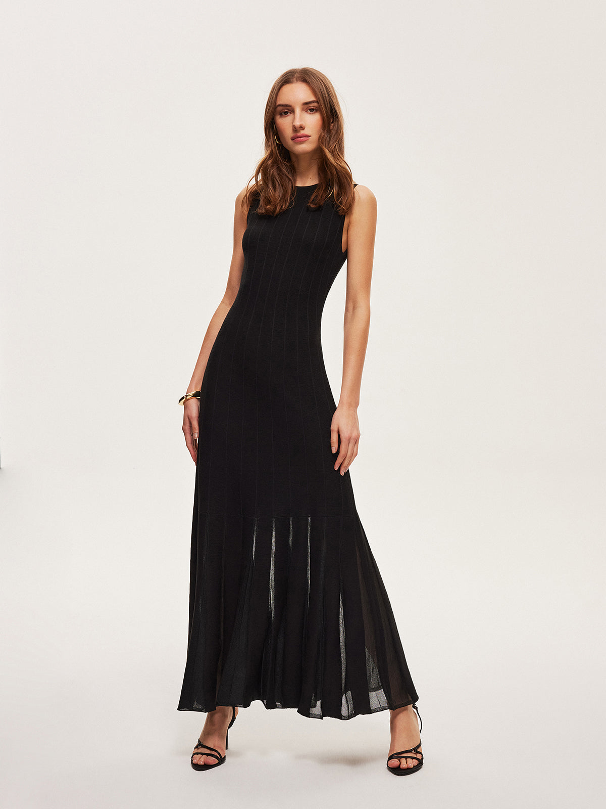 Semi-Sheer Mesh Flared Dress Without Belt - Elegant Party Evening Wear