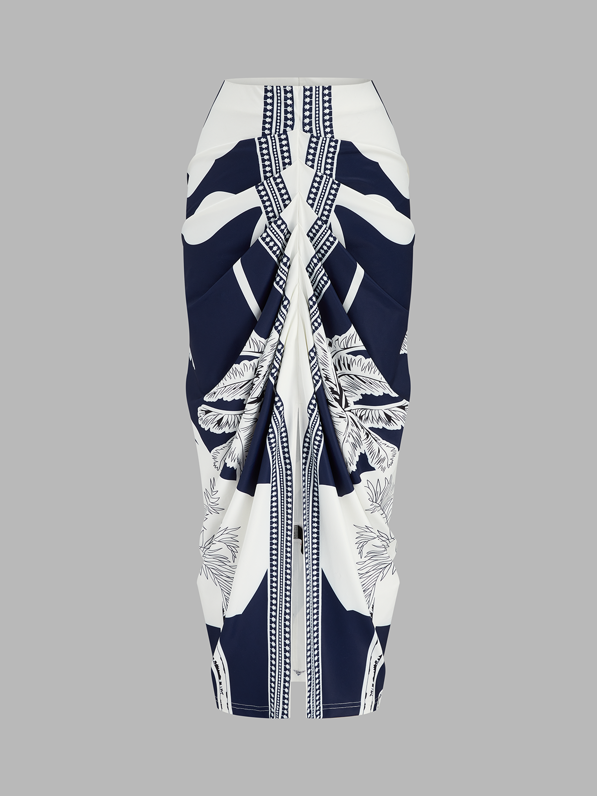 Printed V-Neck Top & Ruched Midi Skirt Set for Women's Fashion