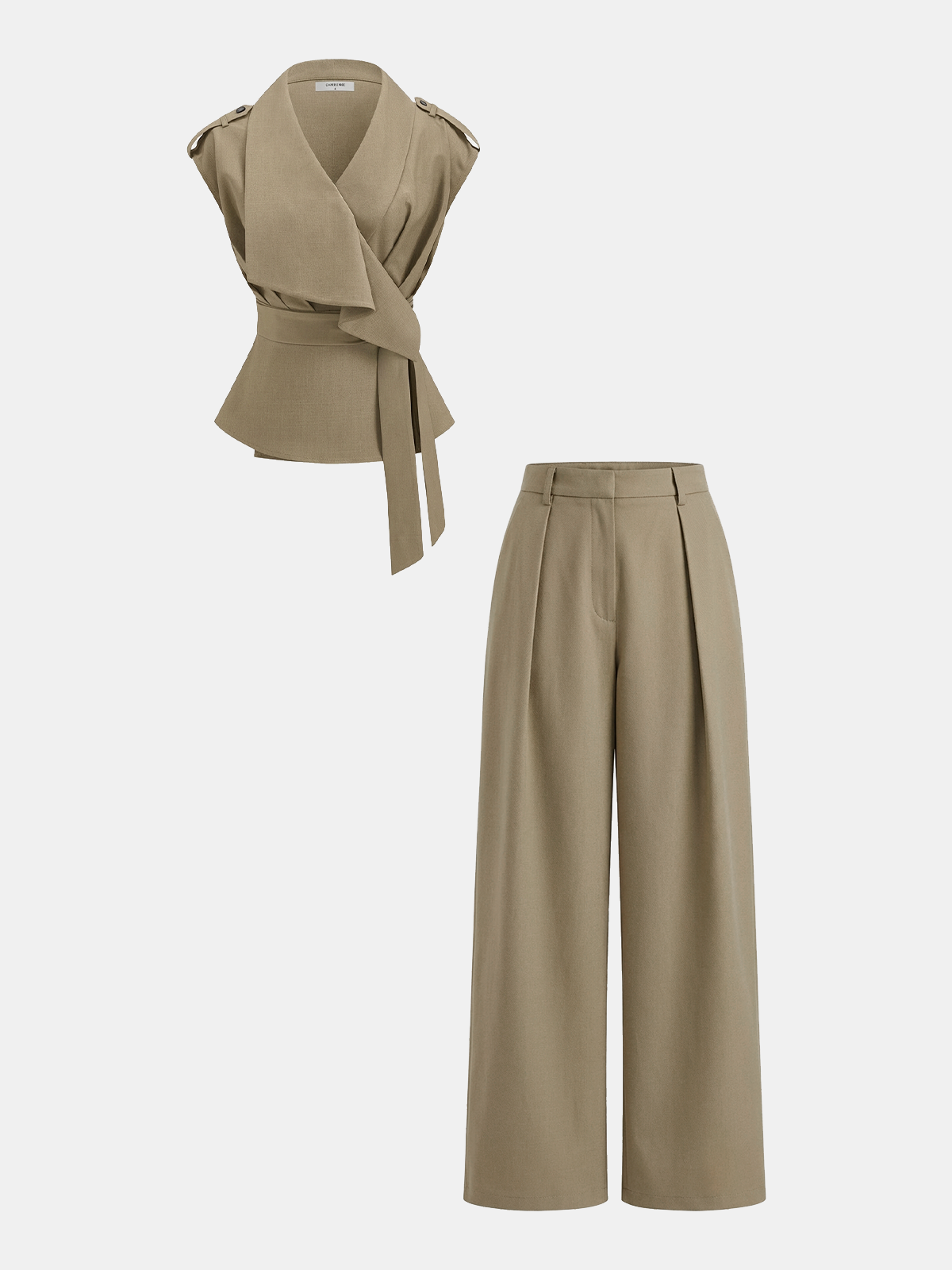 Wrap Front Fitted Top & Pleated Pants Set for Women, Elegant Outfit