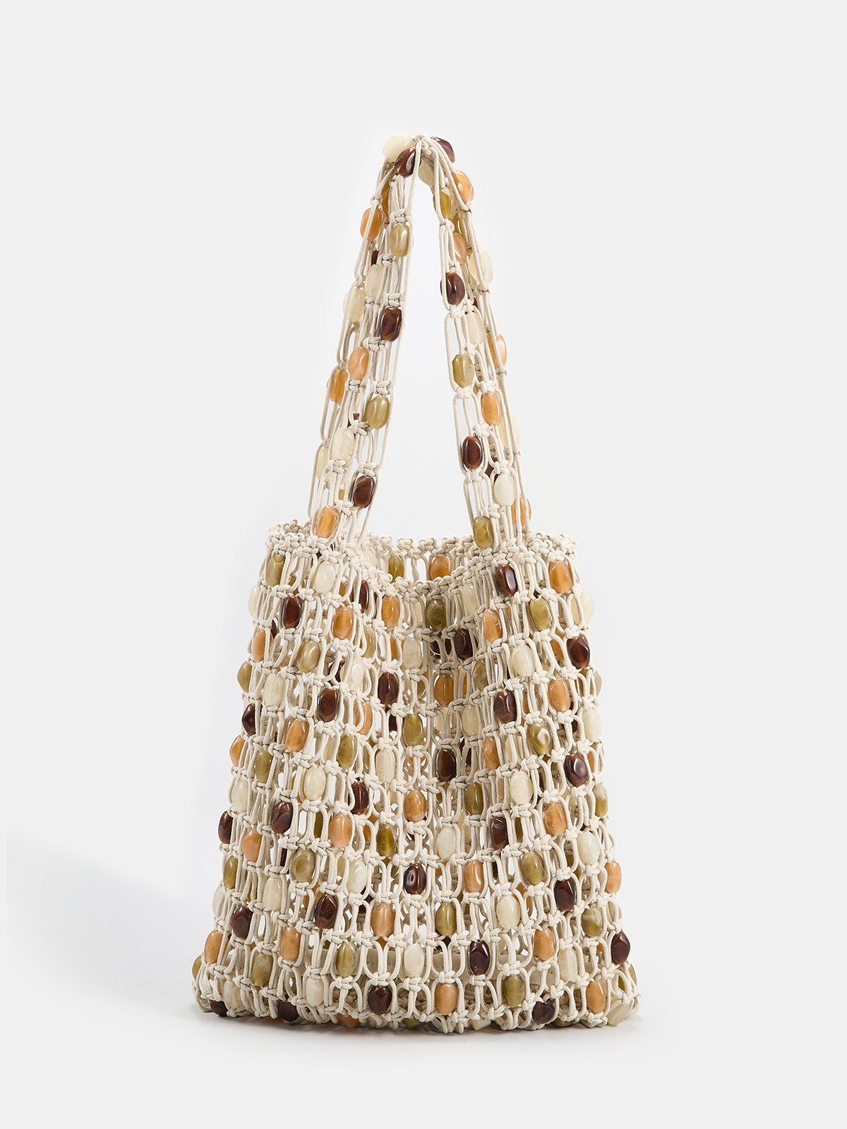 Handwoven Beaded Shoulder Tote Handbag with Adjustable Strap