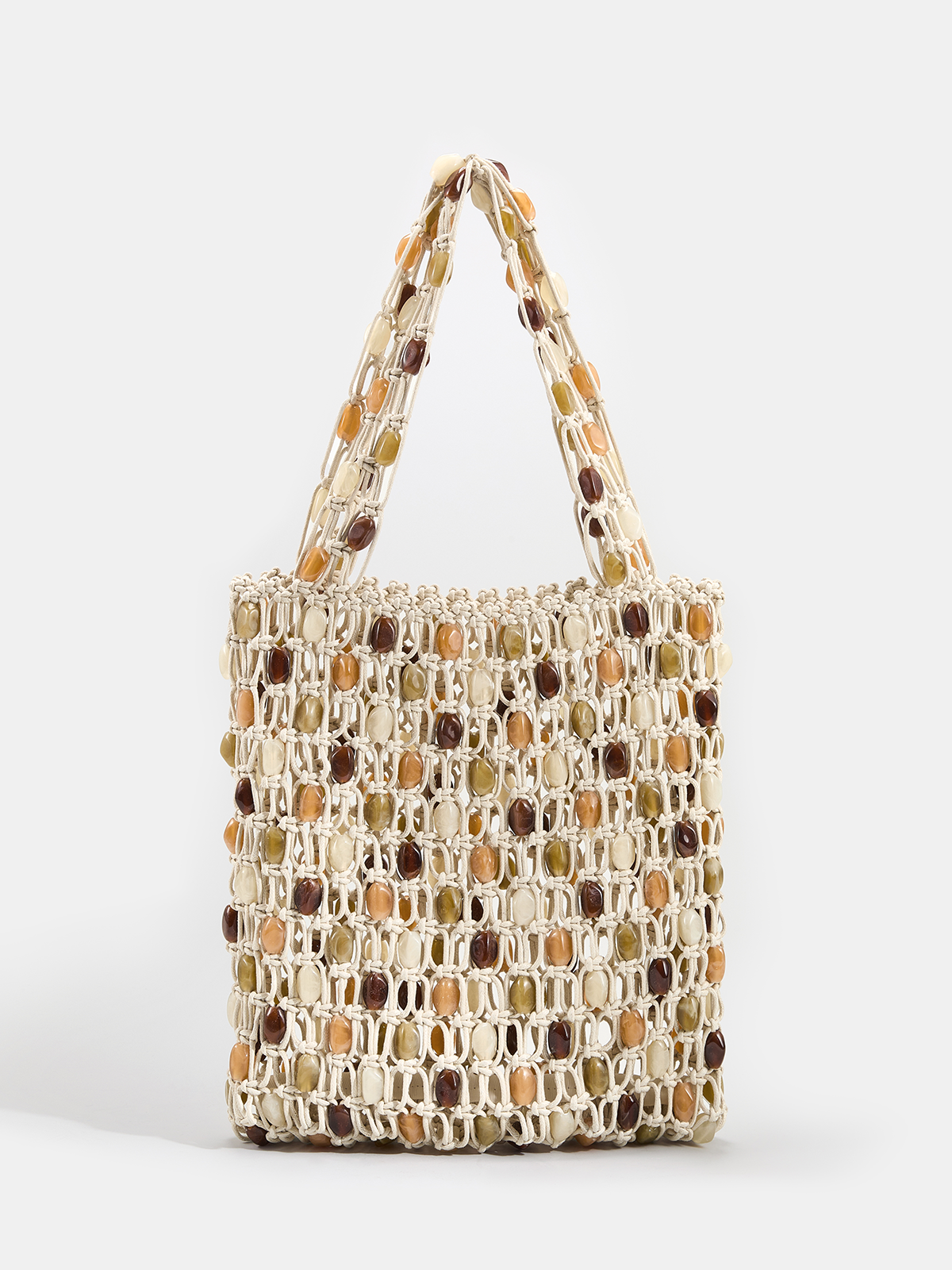 Handwoven Beaded Shoulder Tote Handbag with Adjustable Strap