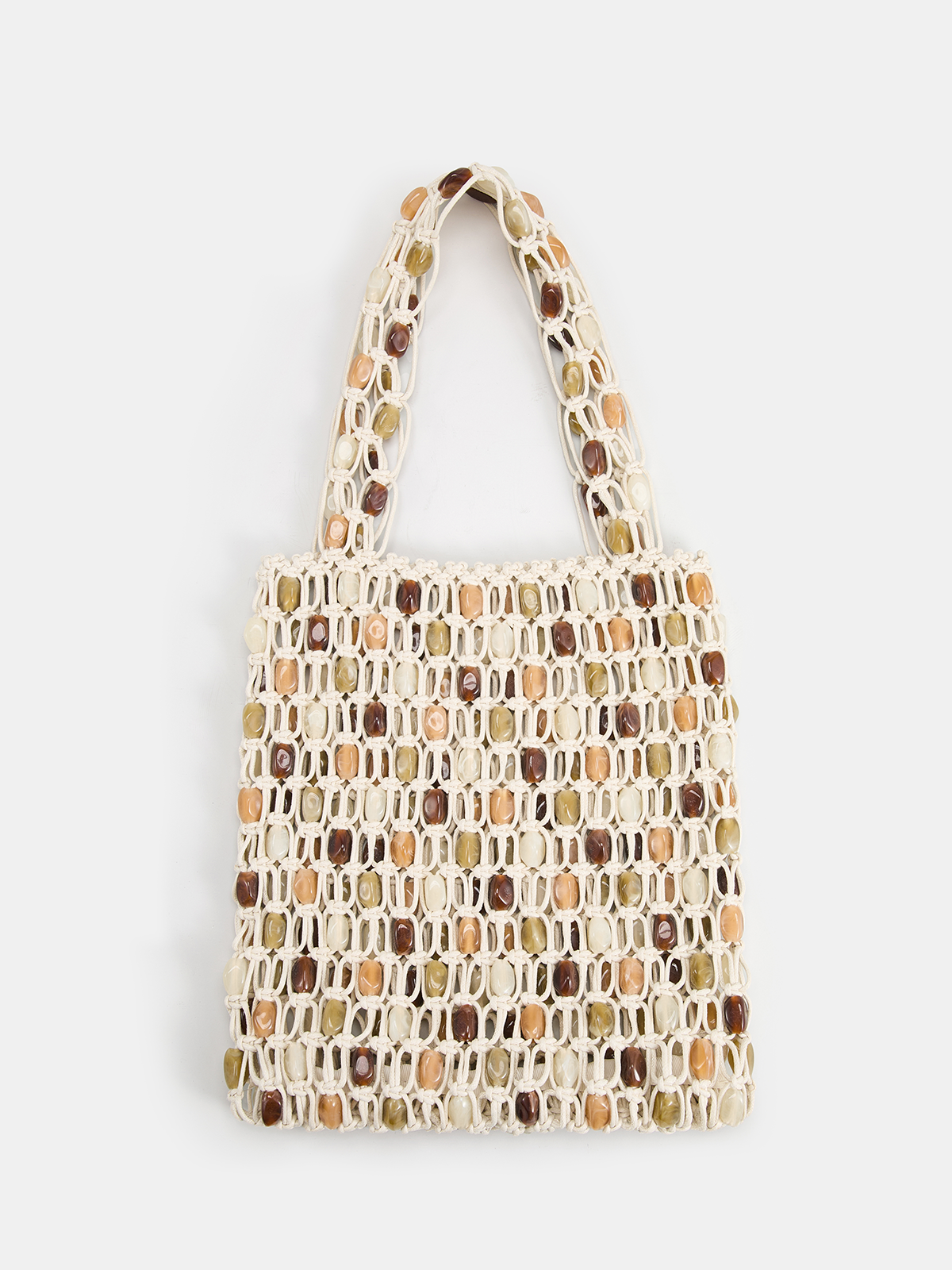 Handwoven Beaded Shoulder Tote Handbag with Adjustable Strap