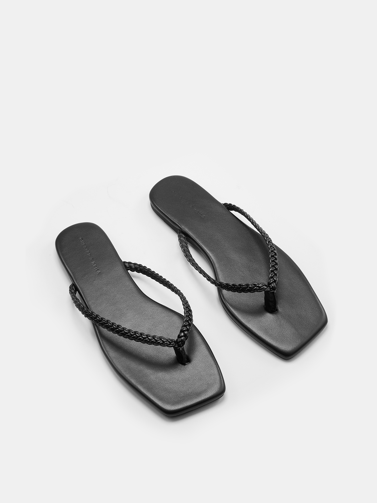 Cow Leather Square Toe Braided Thong Flip-Flops with Durable Outsole