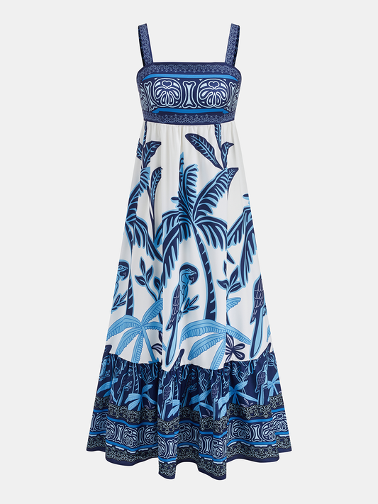 Tropical Print Tiered Maxi Dress for Women Summer 2023