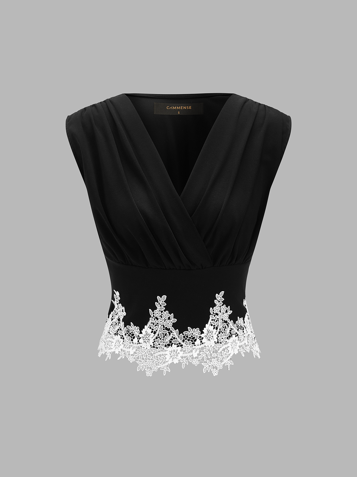 V-Neck Sleeveless Lace Trim Blouse Elegant Lightweight Summer Top