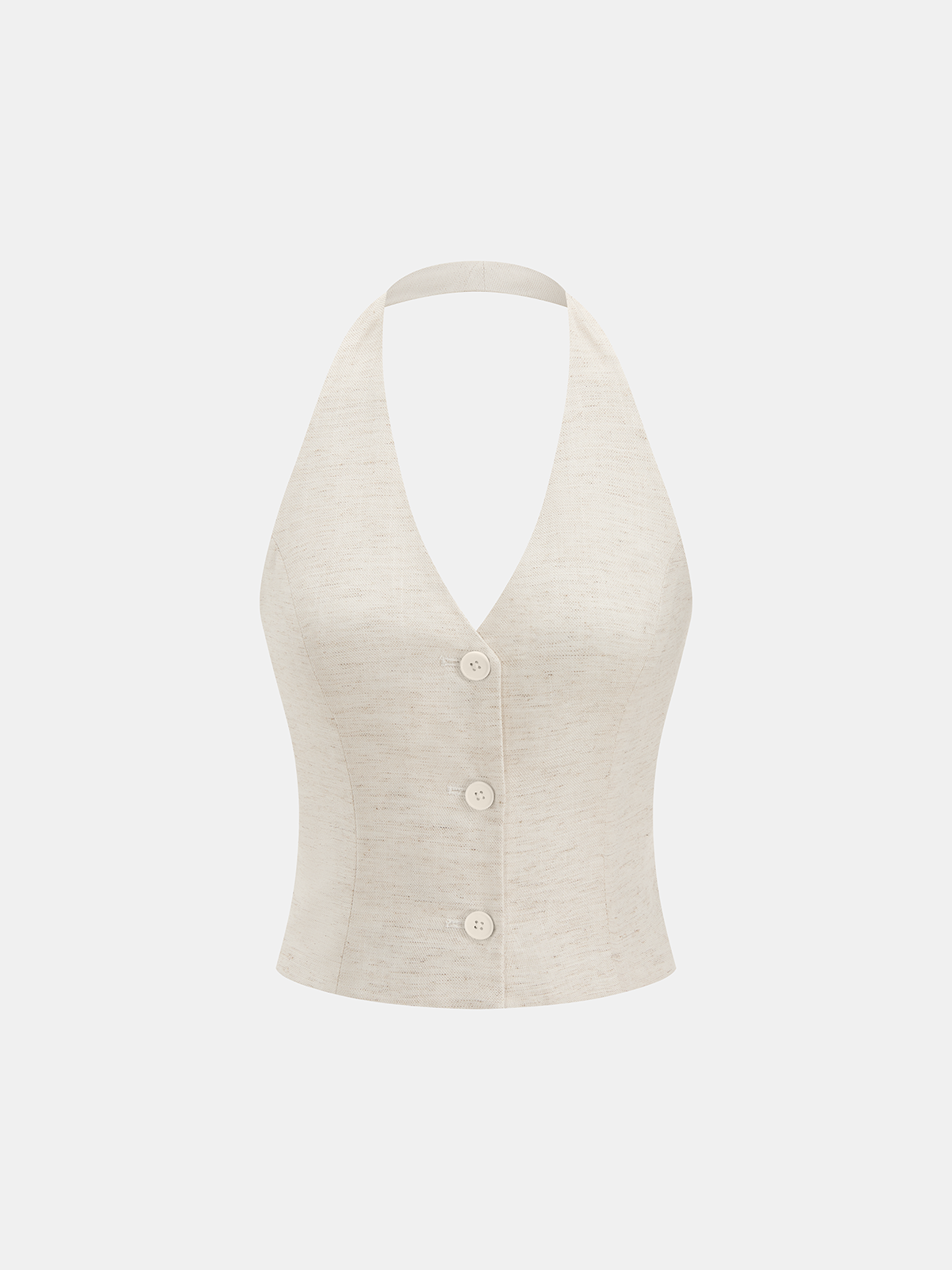 Linen Blend Halter Buttoned Top & Pants Set for Women Spring Summer Trend