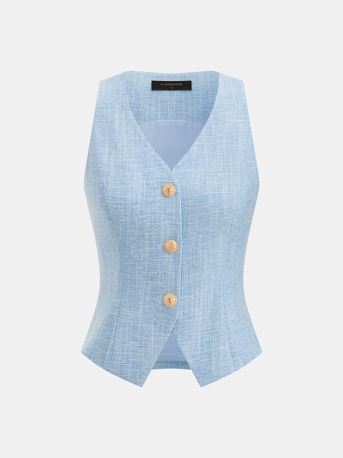 Textured Metal Button Vest & Women's Tailored Shorts Set, Elegant Fashionable Casual Summer Outfit