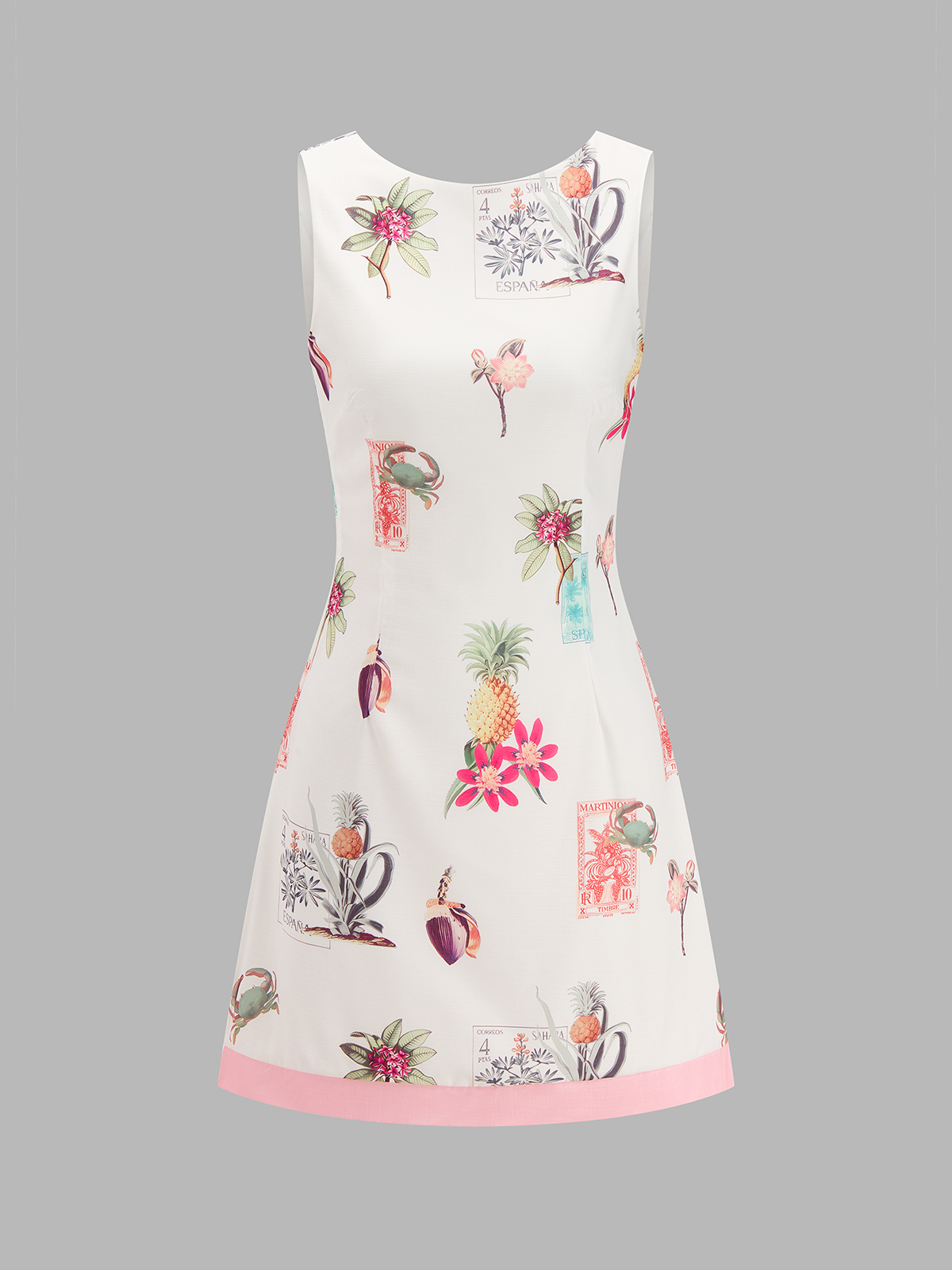Cotton Linen Tropical Print Sleeveless Dress - Women's Summer Beachwear
