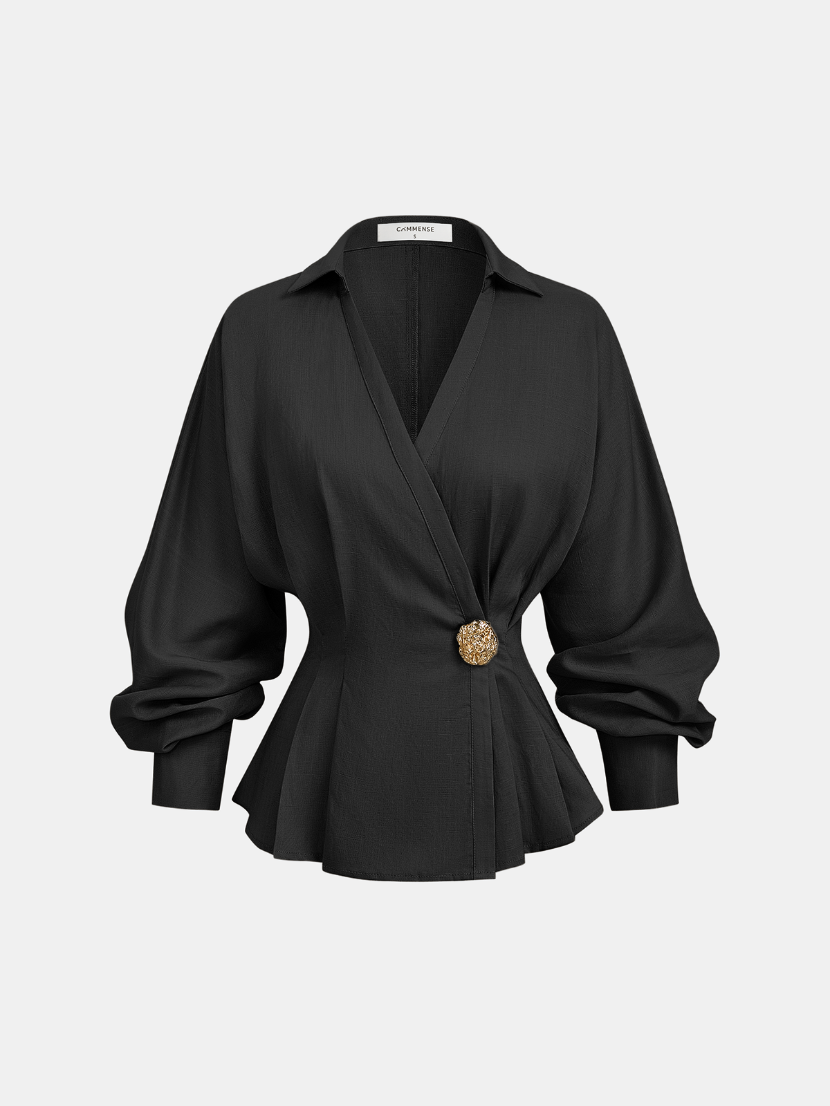 Linen Blend Balloon Sleeve Wrap Blouse for Women Casual Fit