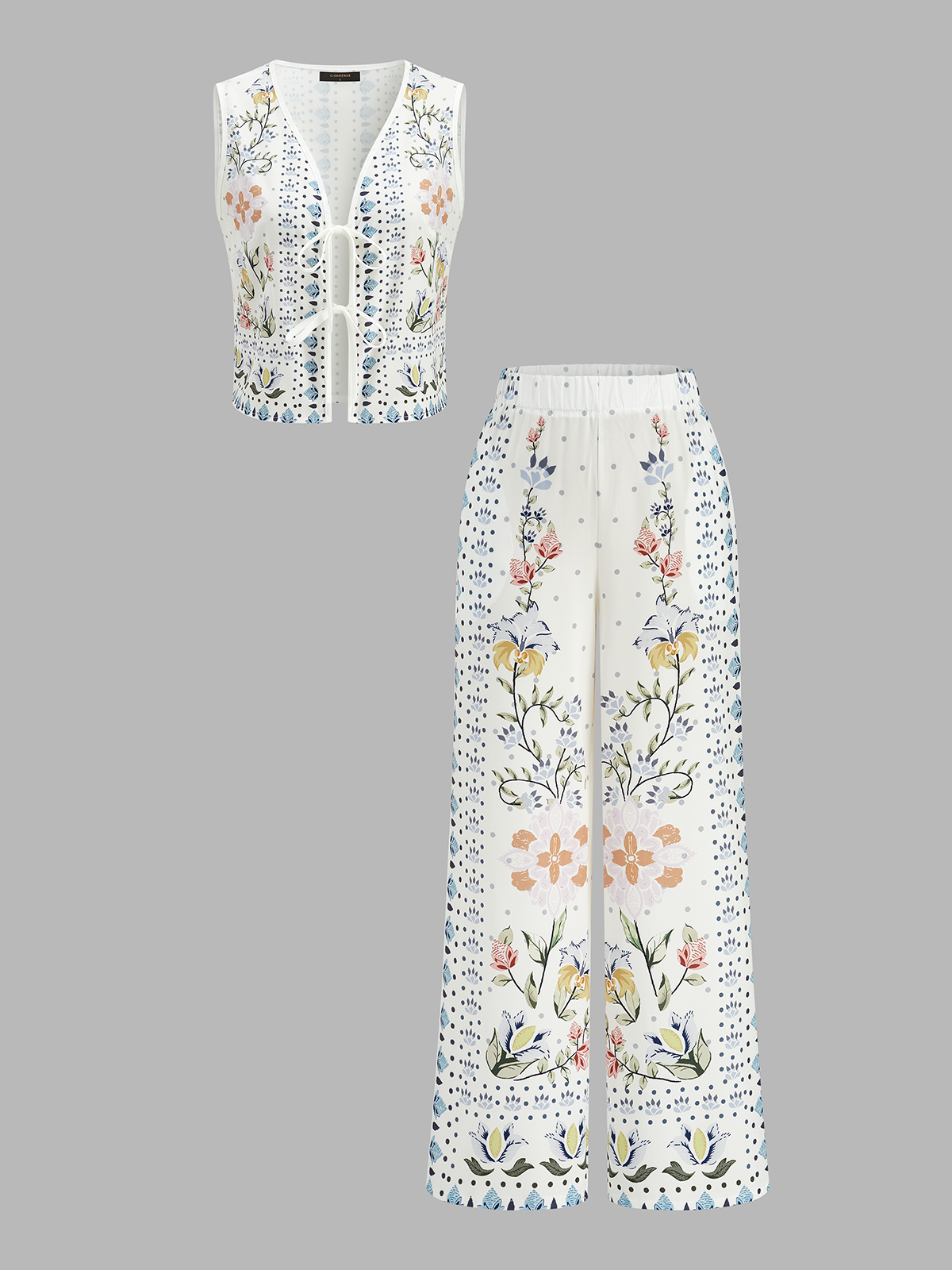 Floral Print Sleeveless Tie Front Top & Pants Set for Summer Casual Wear