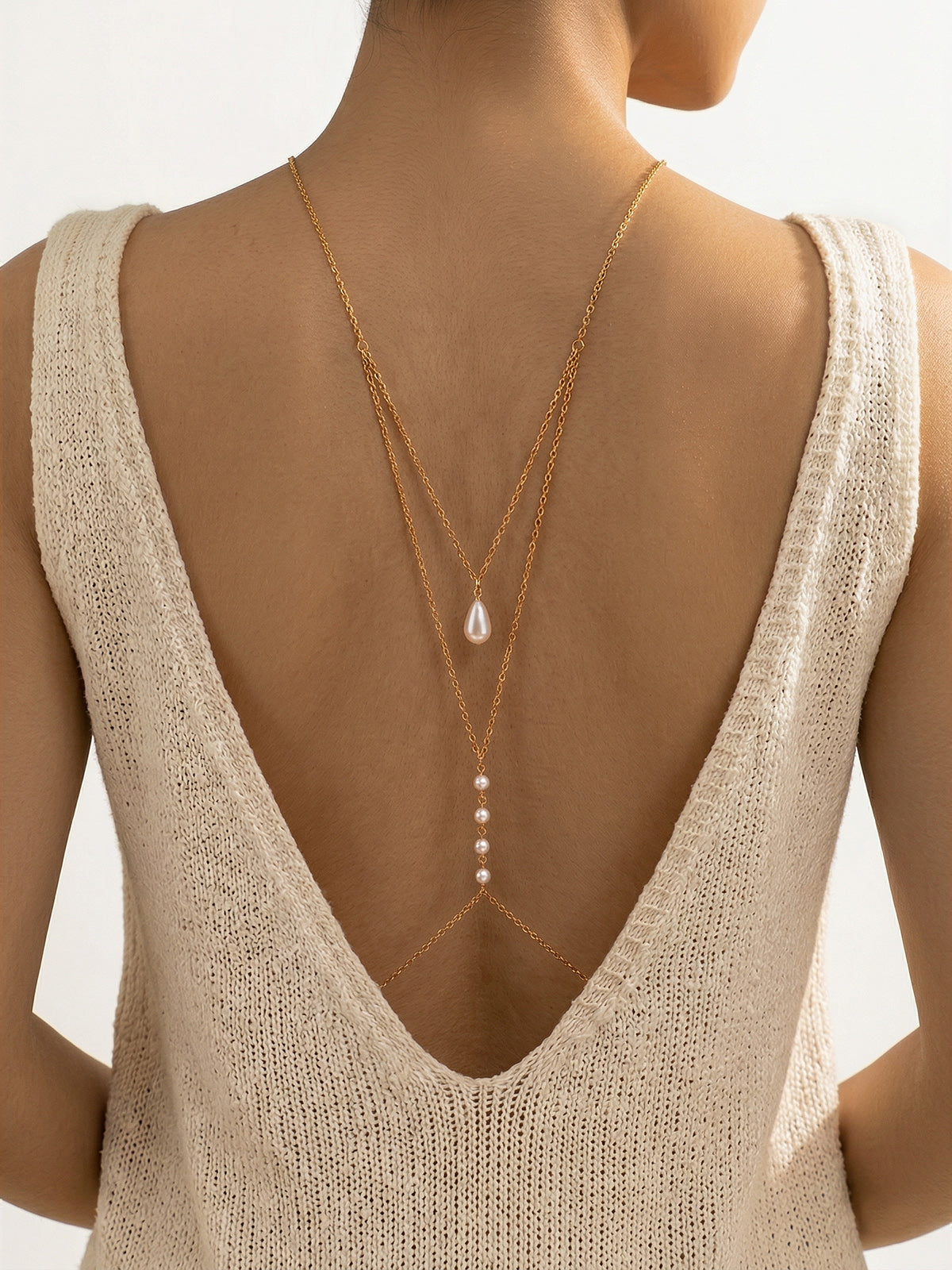 Teardrop Pearl Back Necklace for Bridal Wedding Elegance