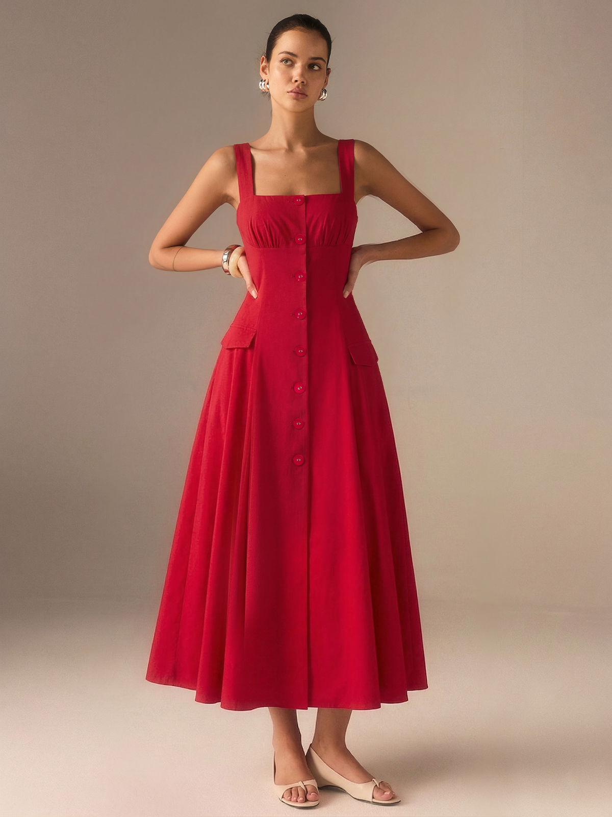 Cotton Blend Button-Front Maxi Dress for Women Casual Summer Wear