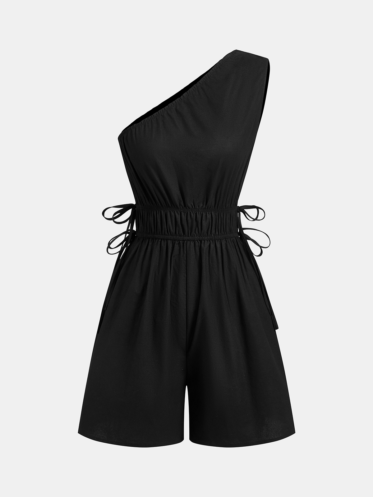 One-Shoulder Cotton Tie-Side Smocked Romper Women's Casual Summer Outfit