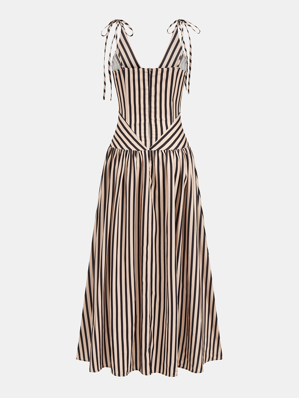 Striped Tie Shoulder V Neck Maxi Dress with Belted Waist