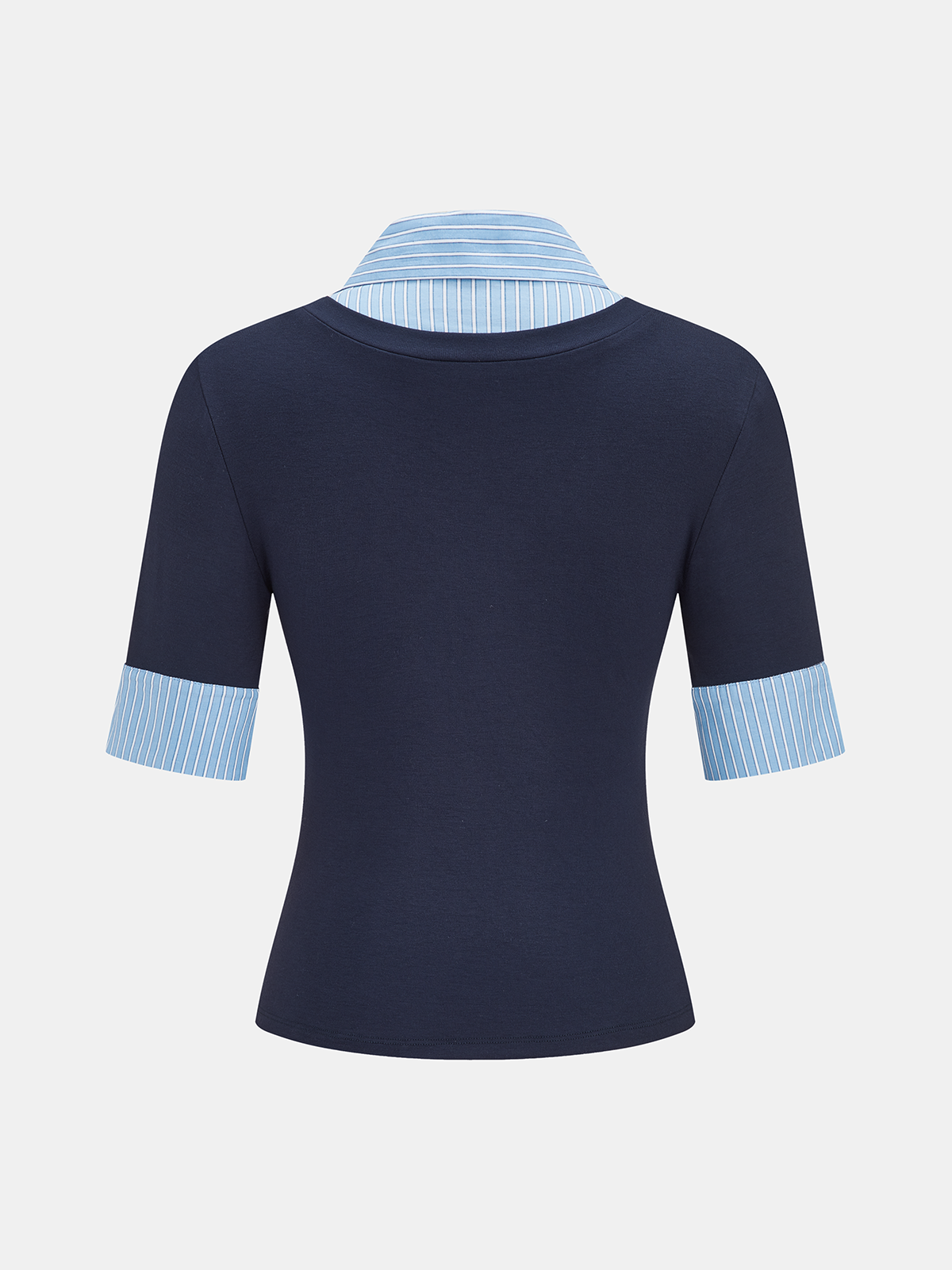 2 in 1 Striped Collar Elbow Sleeve Blouse Casual Fashionable Top