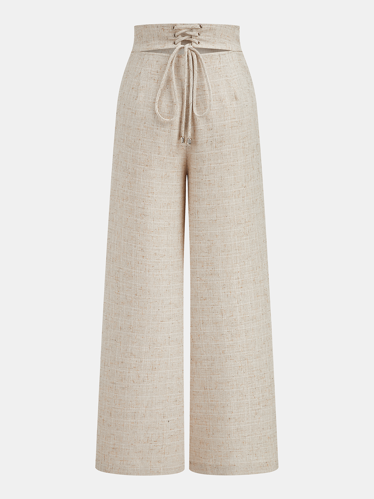 Textured Overlap Lace-Up Waist Wide Leg Fashion Pants for Women