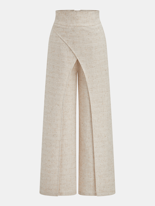 Textured Overlap Lace-Up Waist Wide Leg Fashion Pants for Women