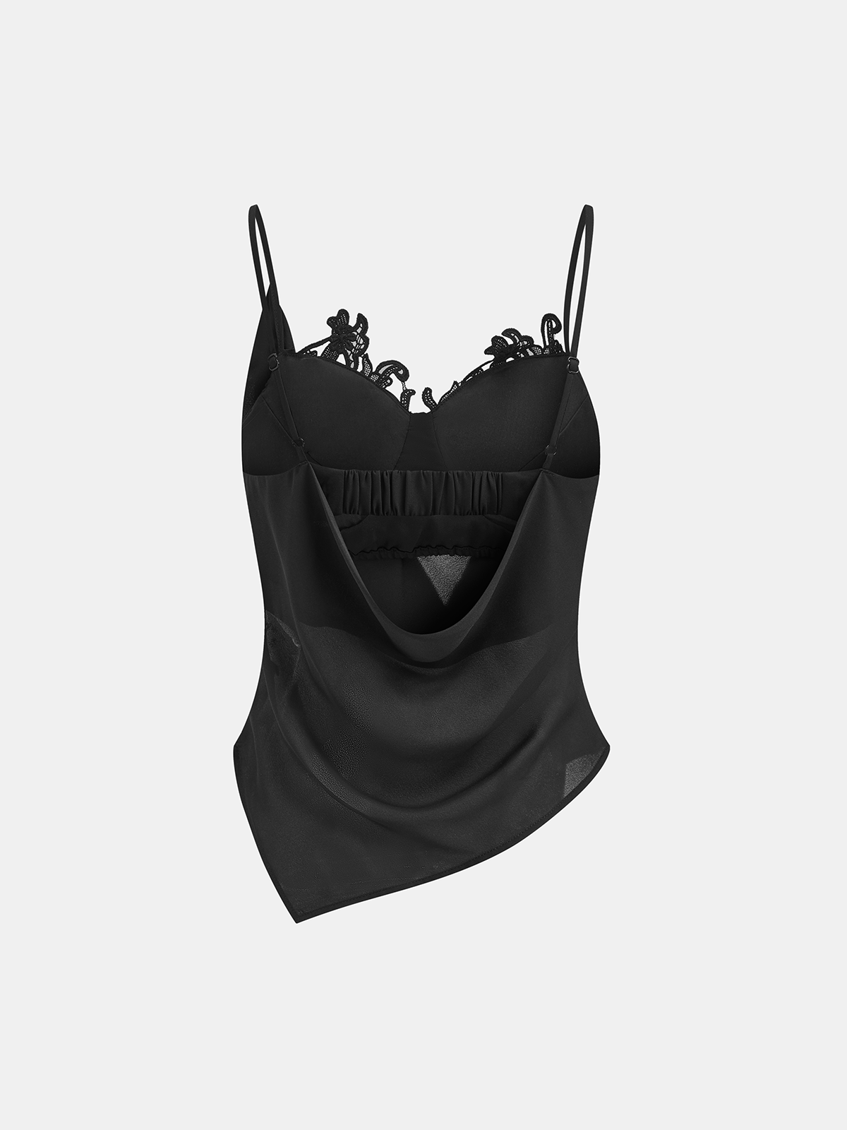Cowl Neck Lace Trim Sheer Cami Top with Adjustable Straps