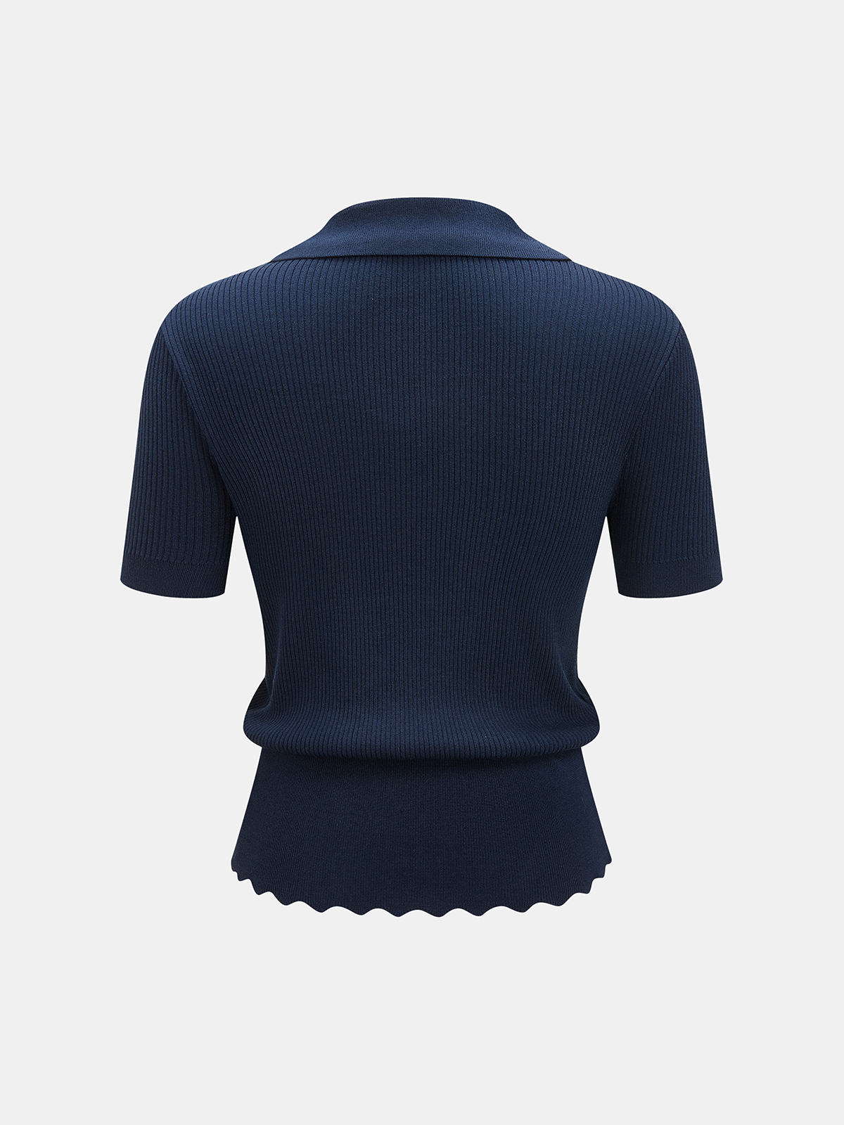 Short Sleeve Collared Buckle Rib Knit Top for Women, Casual Style