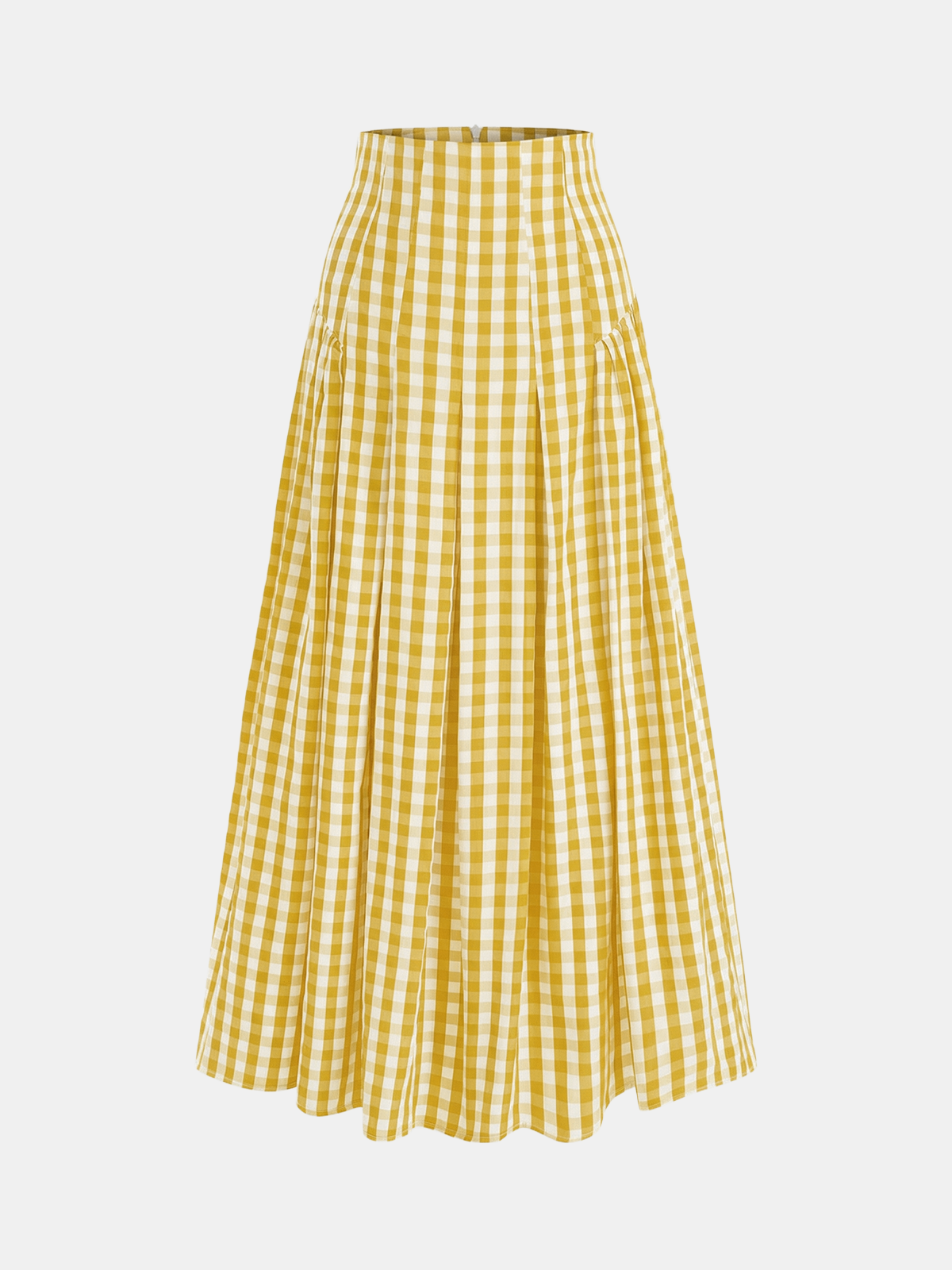 Gingham High-Waisted Pleated Midi Skirt for Women Casual Summer Style