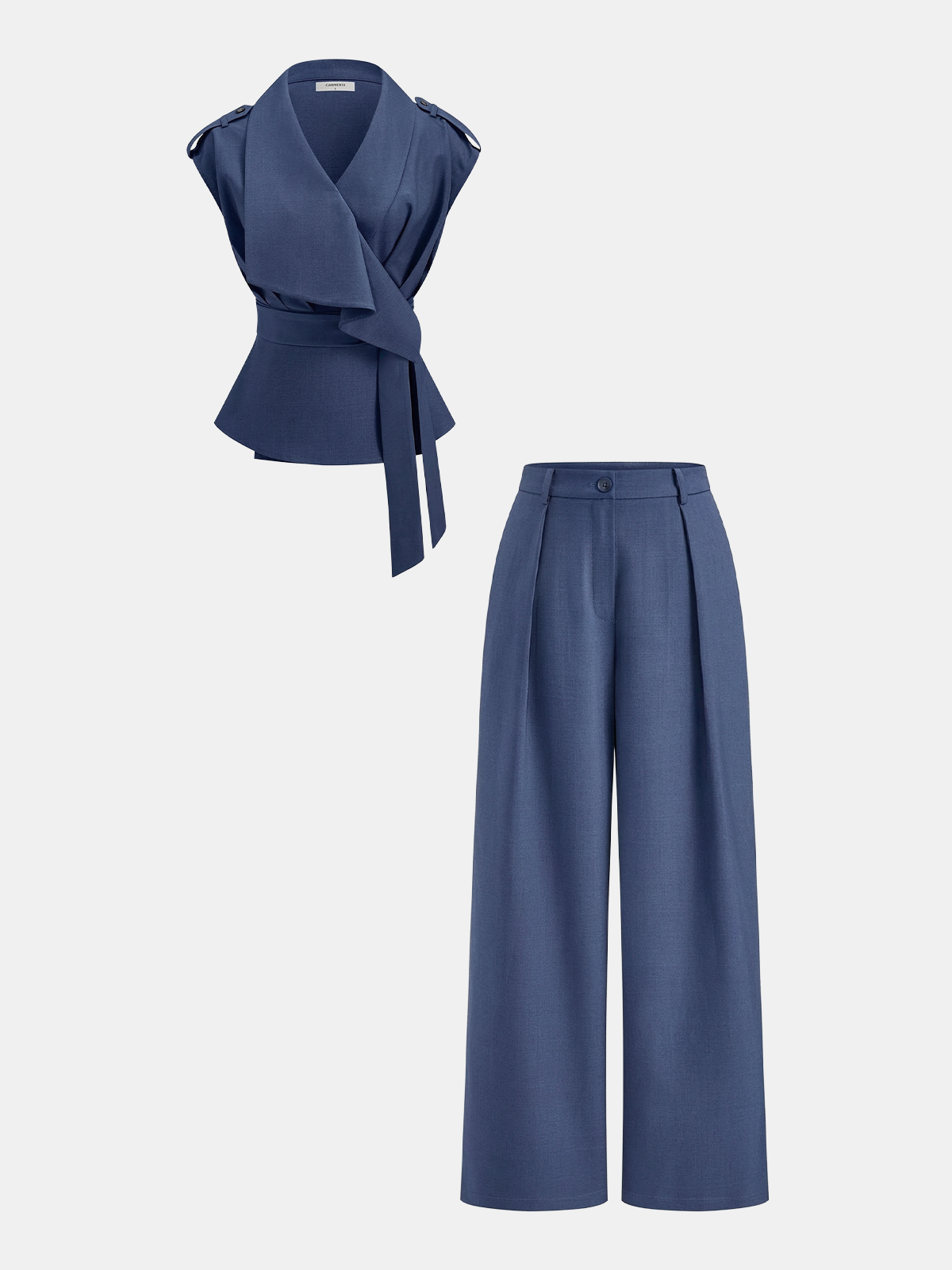 Wrap Front Fitted Top & Pleated Pants Set for Women, Elegant Outfit