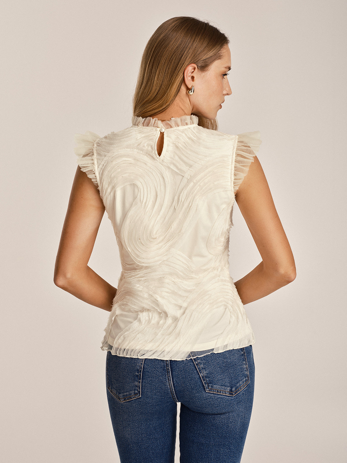Textured Ruffled Mesh Tank Top for Women Summer Casual