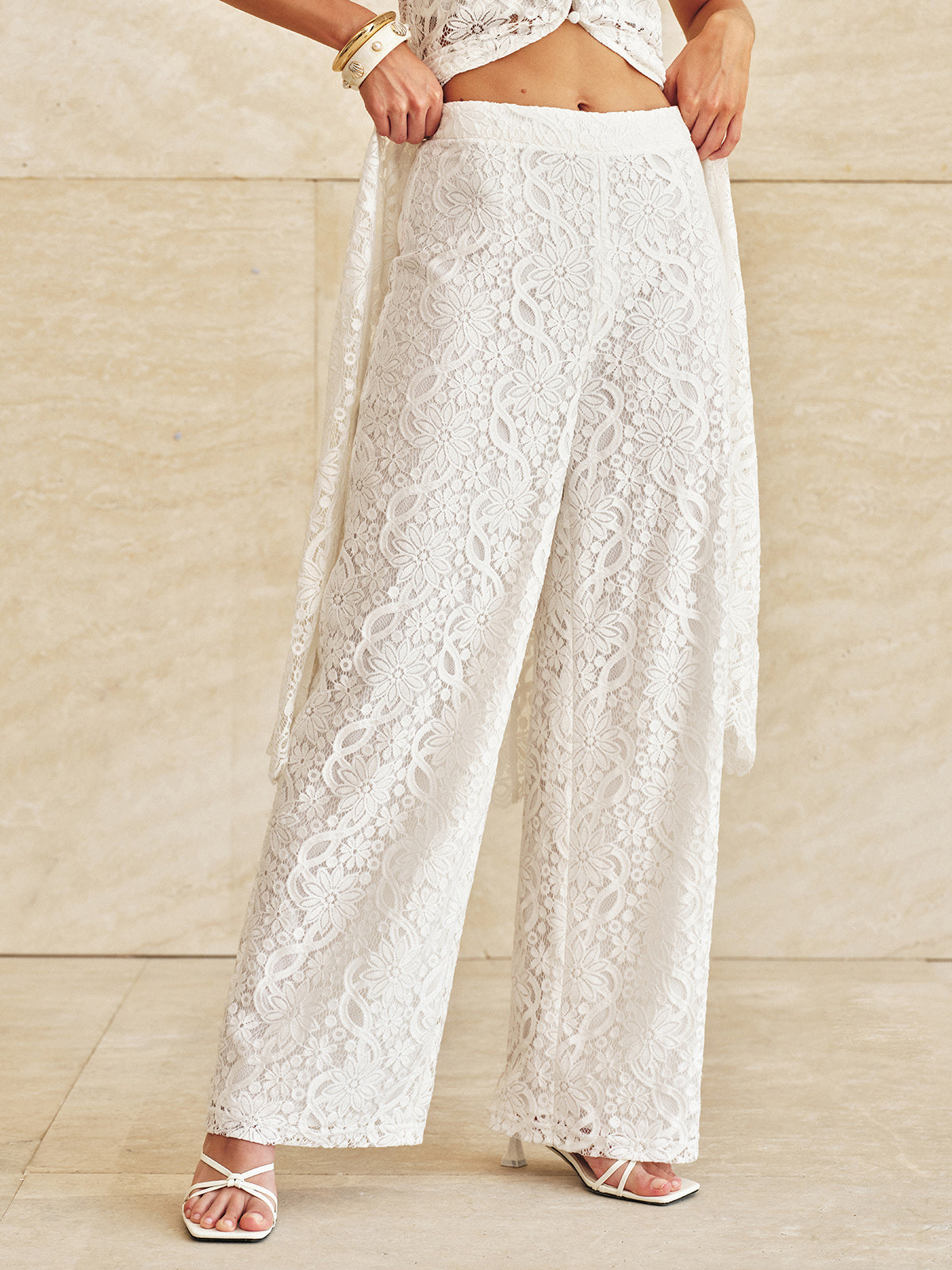 Lace Mid-Waist Wide-Leg Pants for Elegant Evening Wear