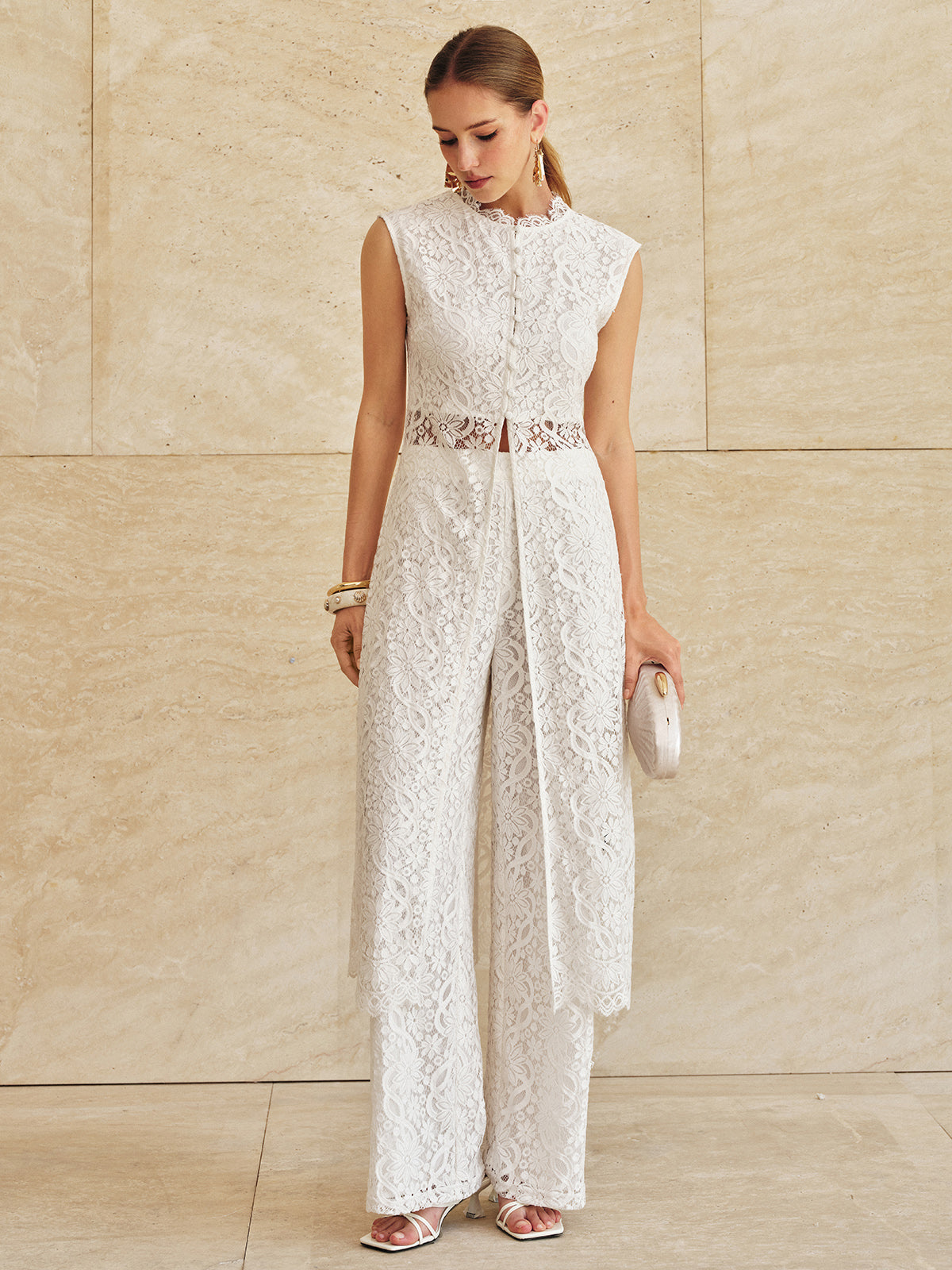 Sleeveless Lace Longline Top with Floral Detail for Women